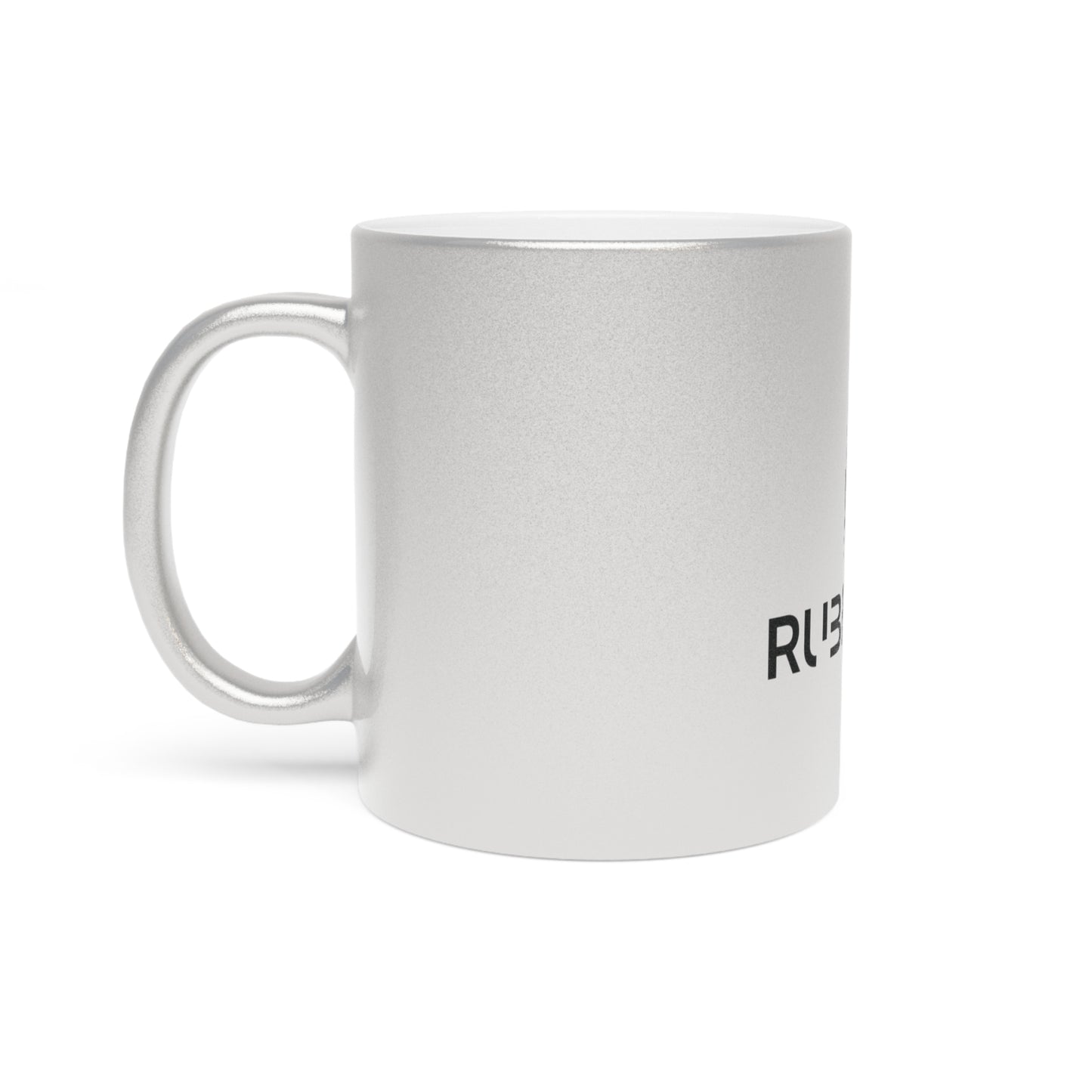 Rubber Lab Logo Metallic Mug — Silver/Gold Coffee Cup for Car Enthusiasts