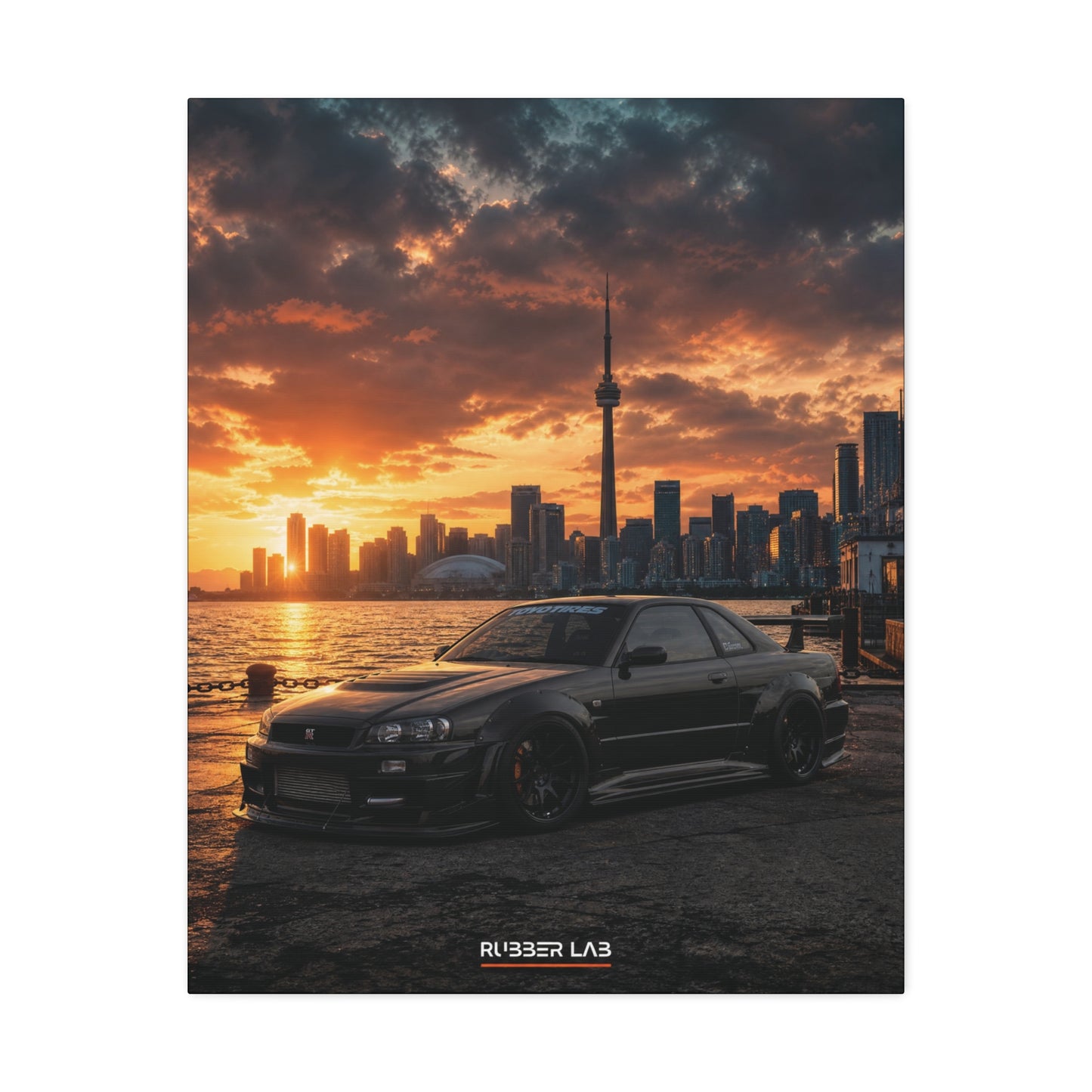 Sunset Skyline Nissan GT-R Canvas Print — Toronto Cityscape Car Wall Art