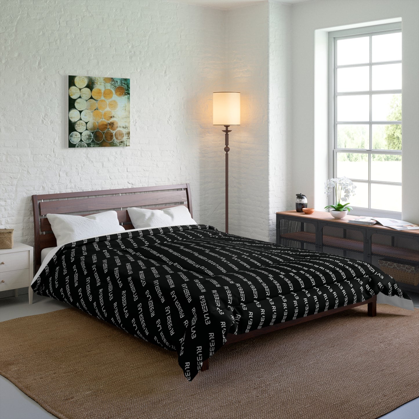 Black Script Stripe Comforter – Modern Monochrome Bedding