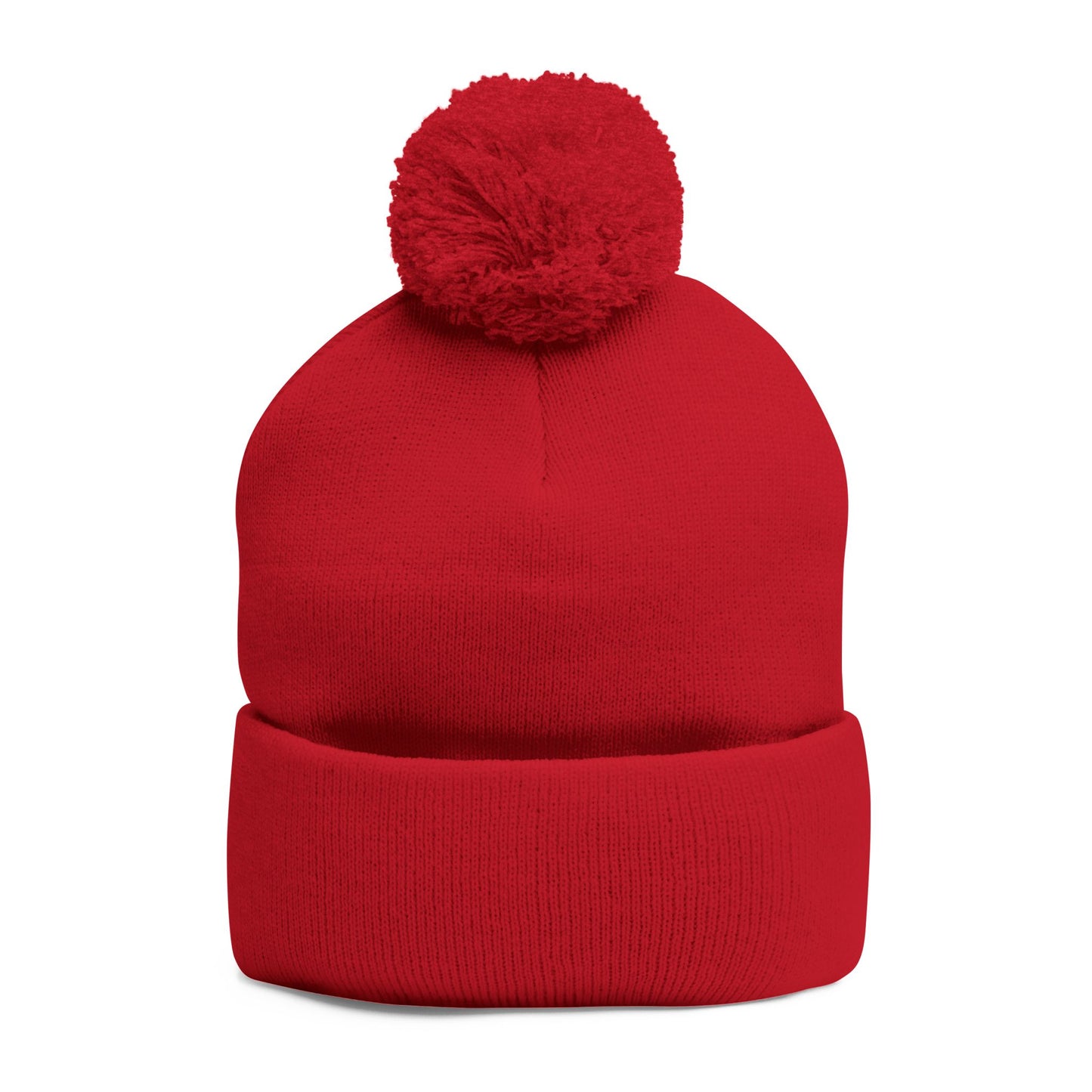 Embroidered Pom-Pom Knit Cap — Cozy Grey Beanie with 'RUBBER LAB' Logo