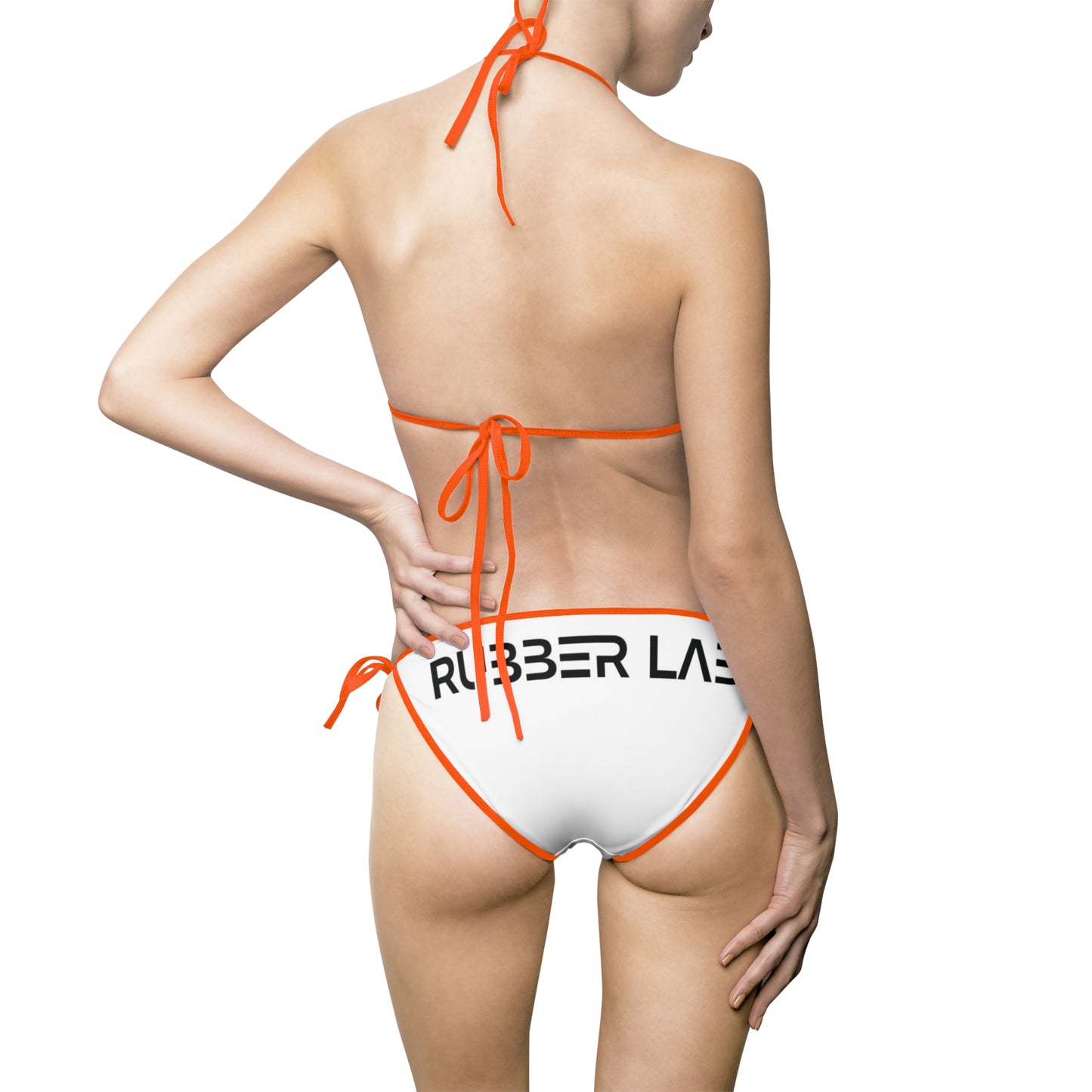 Women's Logo Triangle Bikini Swimsuit — White "RUBBER LAB" Two-Piece