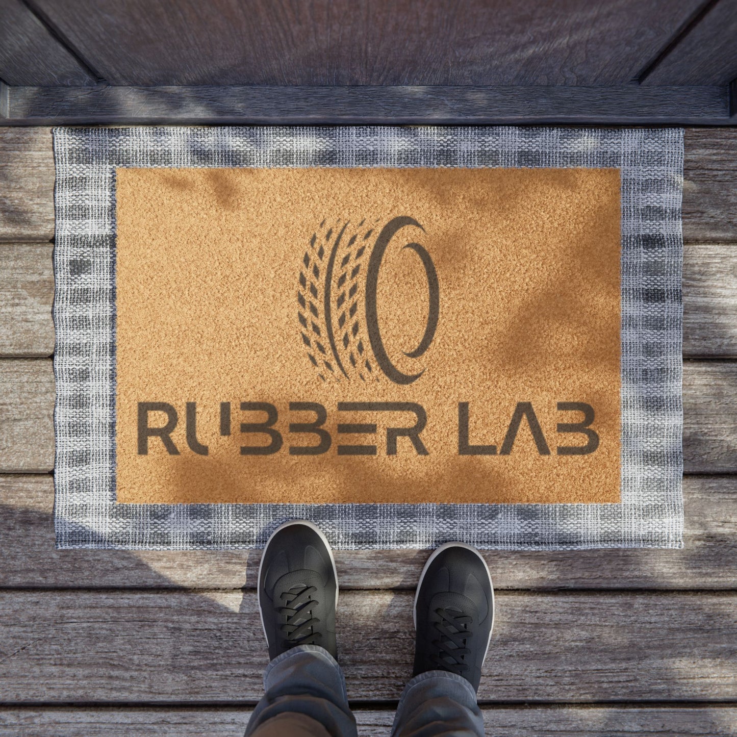 Rubber Lab Coir Doormat – Tire Logo Welcome Mat for Garage & Auto Shops
