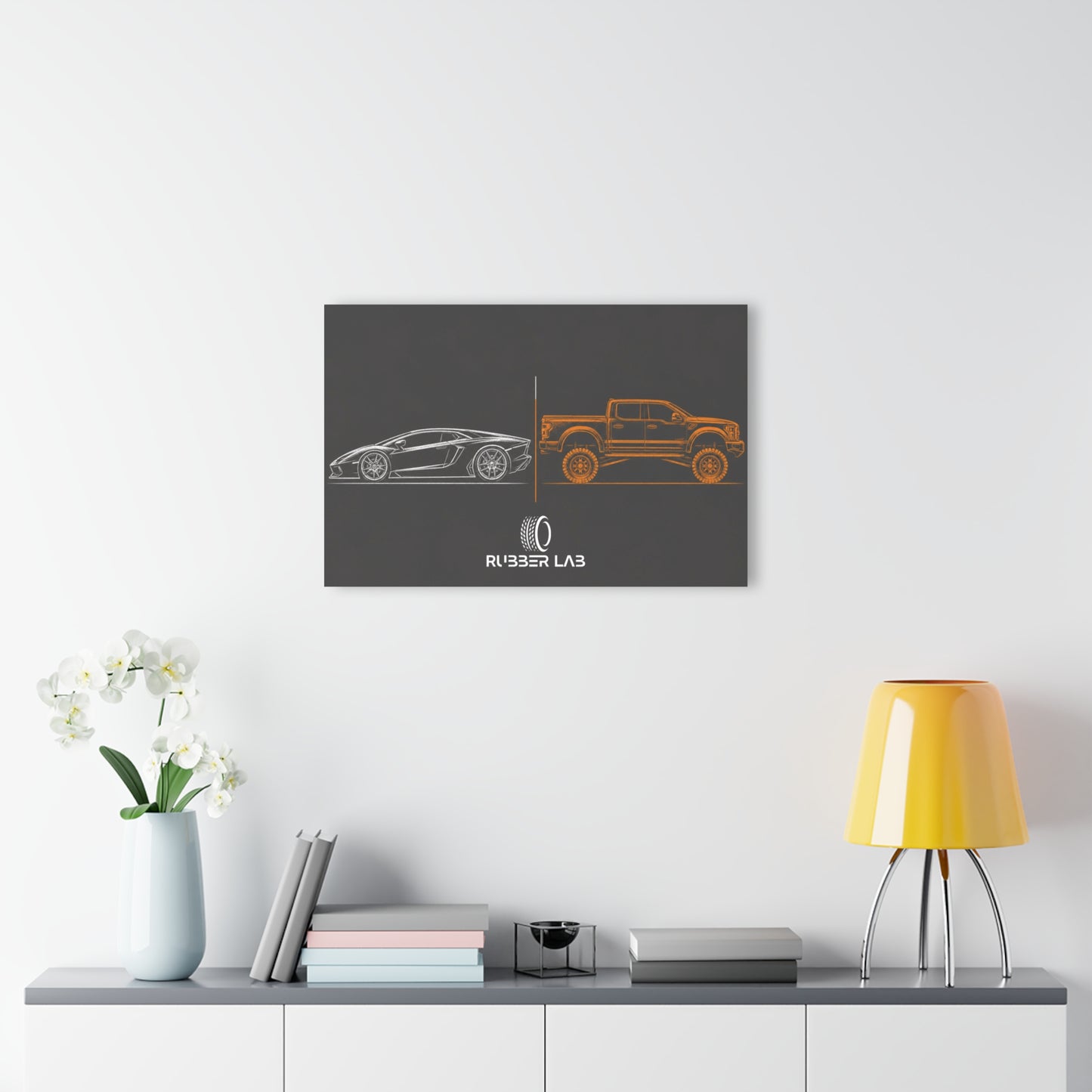Acrylic Print - Sport Car vs Off‑Road Truck Illustration (French Cleat Hanging)