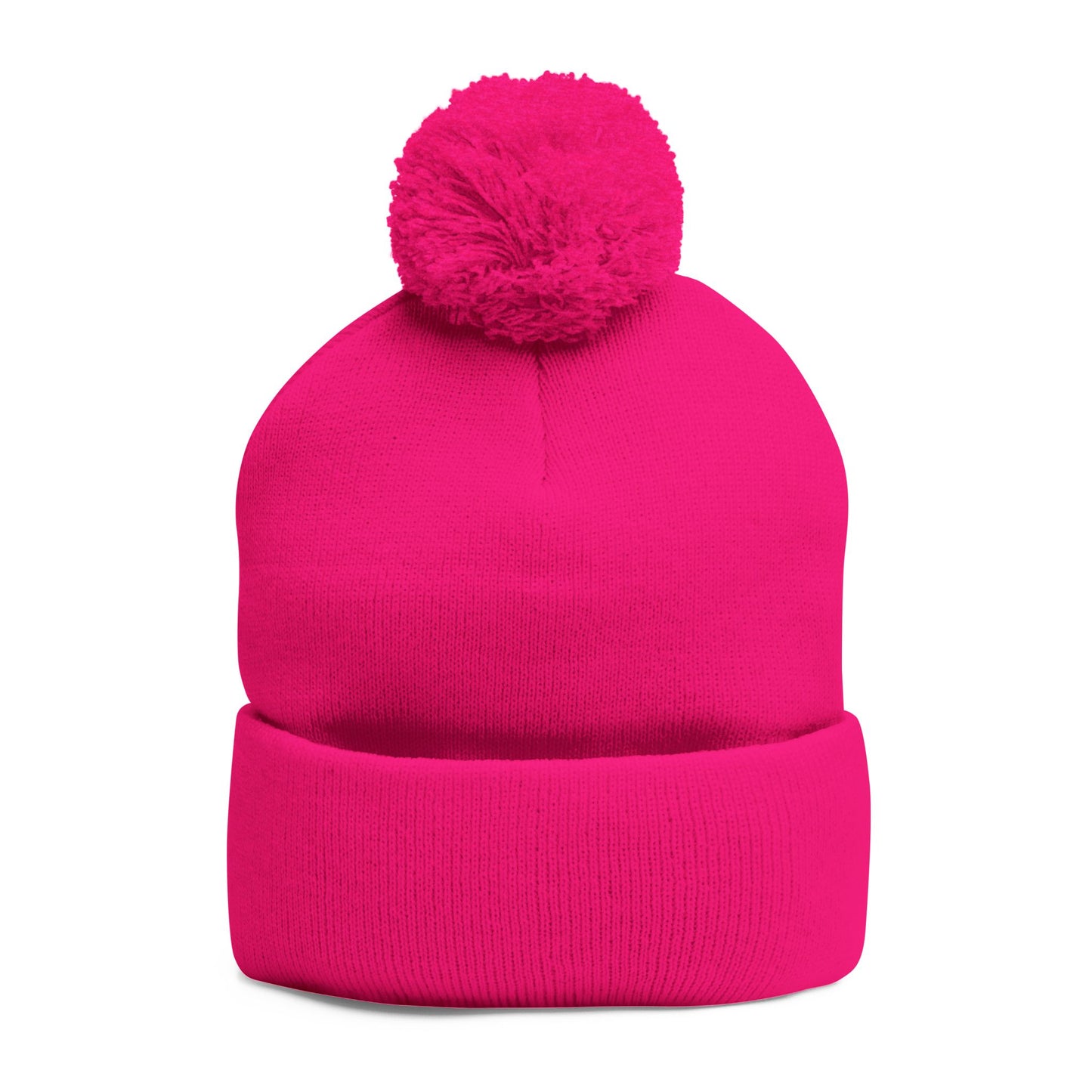 Embroidered Pom-Pom Knit Cap — Cozy Grey Beanie with 'RUBBER LAB' Logo