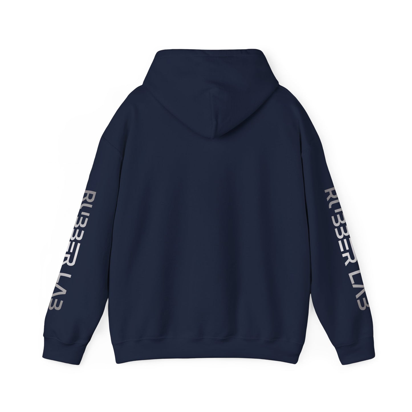 Rubber Lab Logo Hoodie — Minimalist White Graphic Pullover with Sleeve Branding