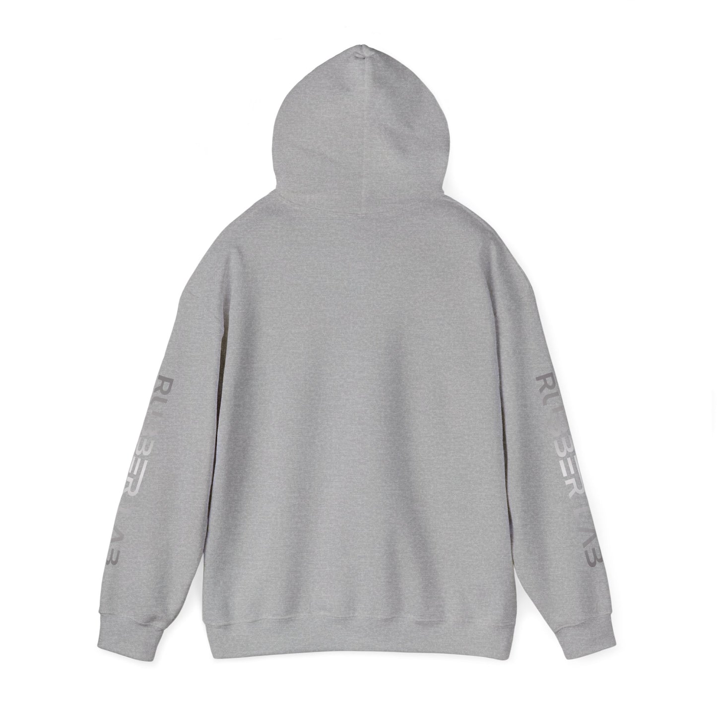 Rubber Lab Logo Hoodie — Minimalist White Graphic Pullover with Sleeve Branding