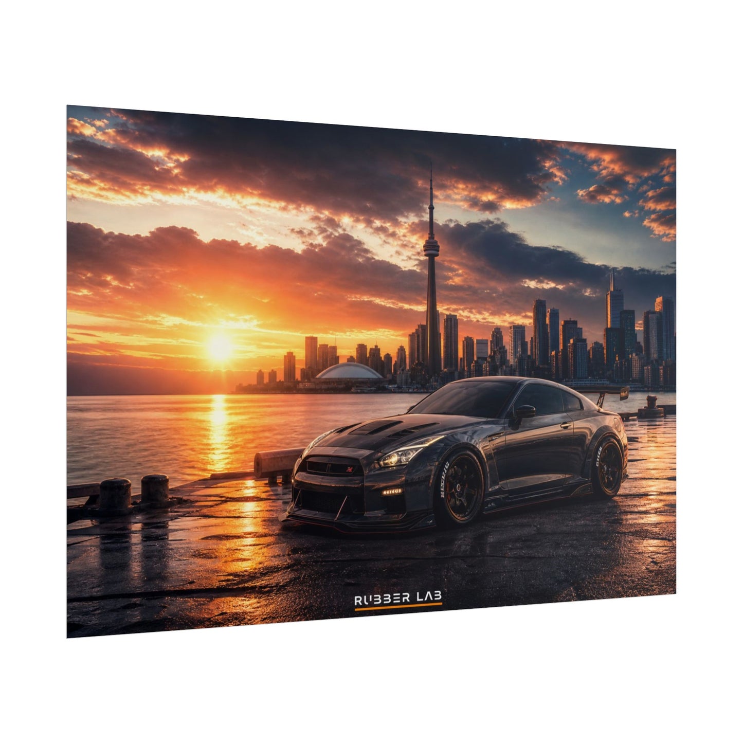 Sunset Skyline Sports Car Poster — Rolled Automotive Wall Art