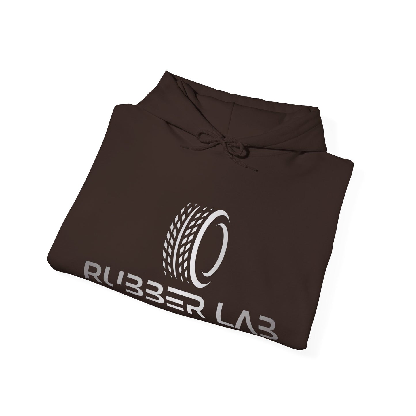 Rubber Lab Logo Hoodie — Minimalist White Graphic Pullover with Sleeve Branding