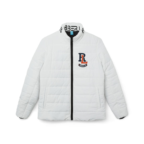 Women’s White Puffer Jacket — Monogram 'DL' Logo Quilted Outerwear