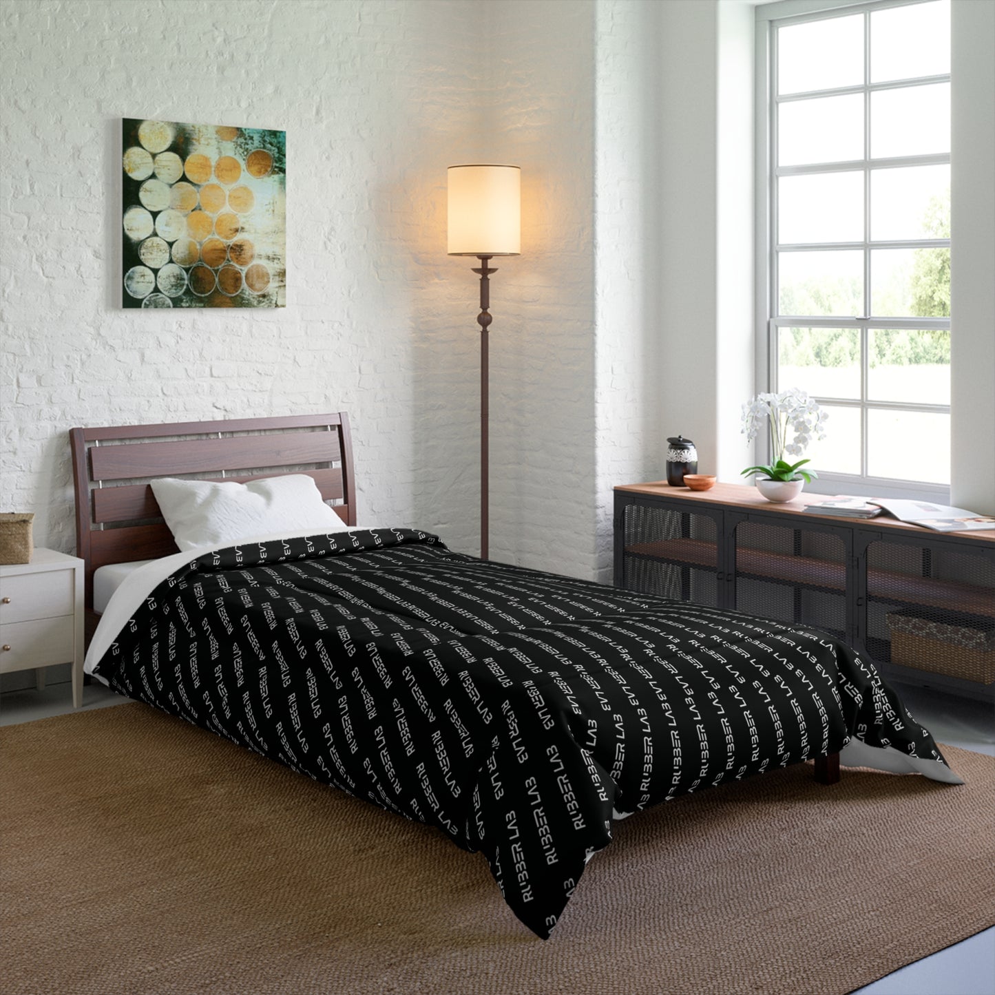 Black Script Stripe Comforter – Modern Monochrome Bedding