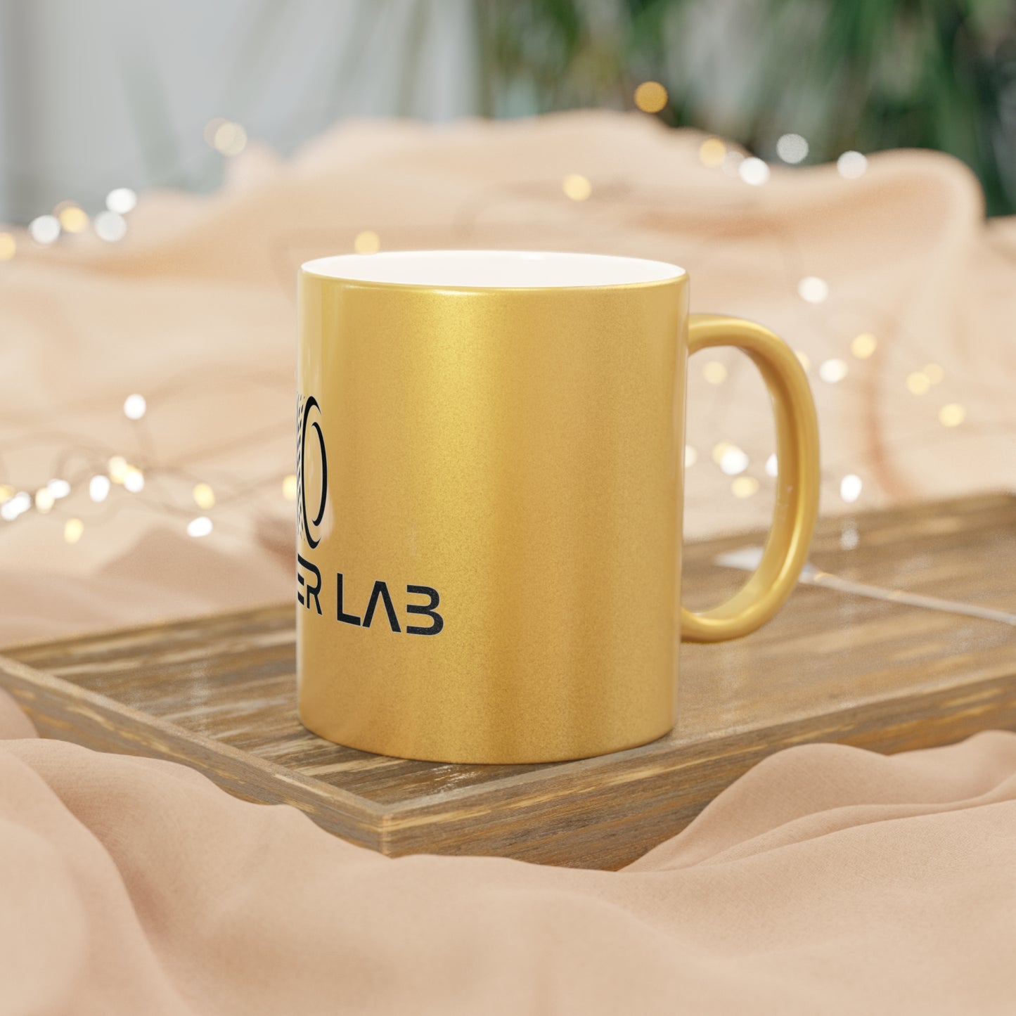 Rubber Lab Logo Metallic Mug — Silver/Gold Coffee Cup for Car Enthusiasts