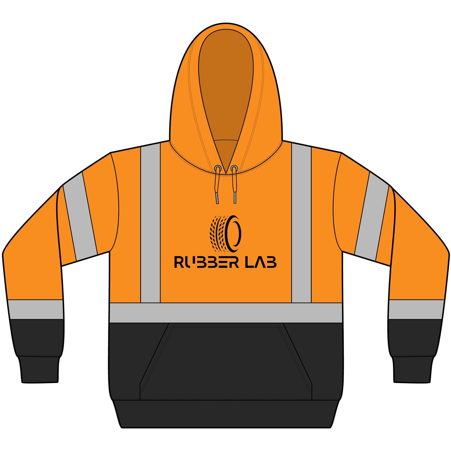 High-Visibility Work Hoodie — ANSI Class 3 Fleece Pullover with Reflective Stripes (Rubber Lab Logo)