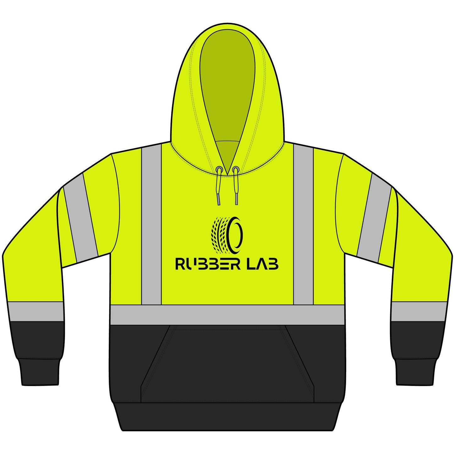 High-Visibility Work Hoodie — ANSI Class 3 Fleece Pullover with Reflective Stripes (Rubber Lab Logo)
