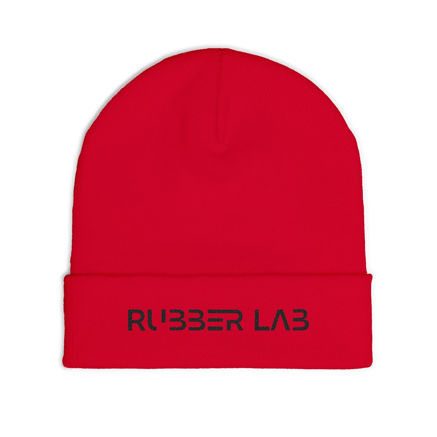 Embroidered 'RUBBER LAB' Knit Beanie — Warm Winter Hat for Tech & Lab Enthusiasts