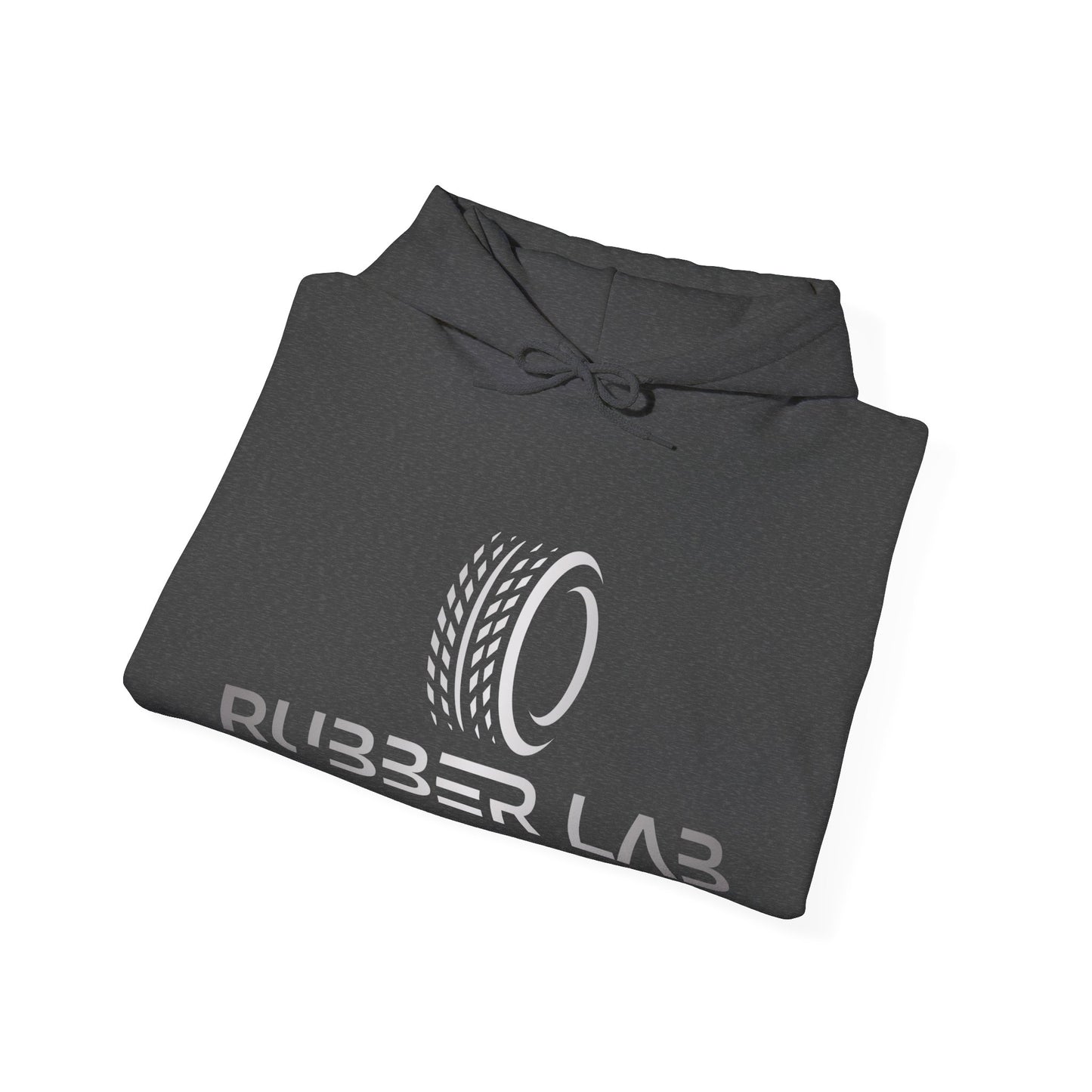 Rubber Lab Logo Hoodie — Minimalist White Graphic Pullover with Sleeve Branding