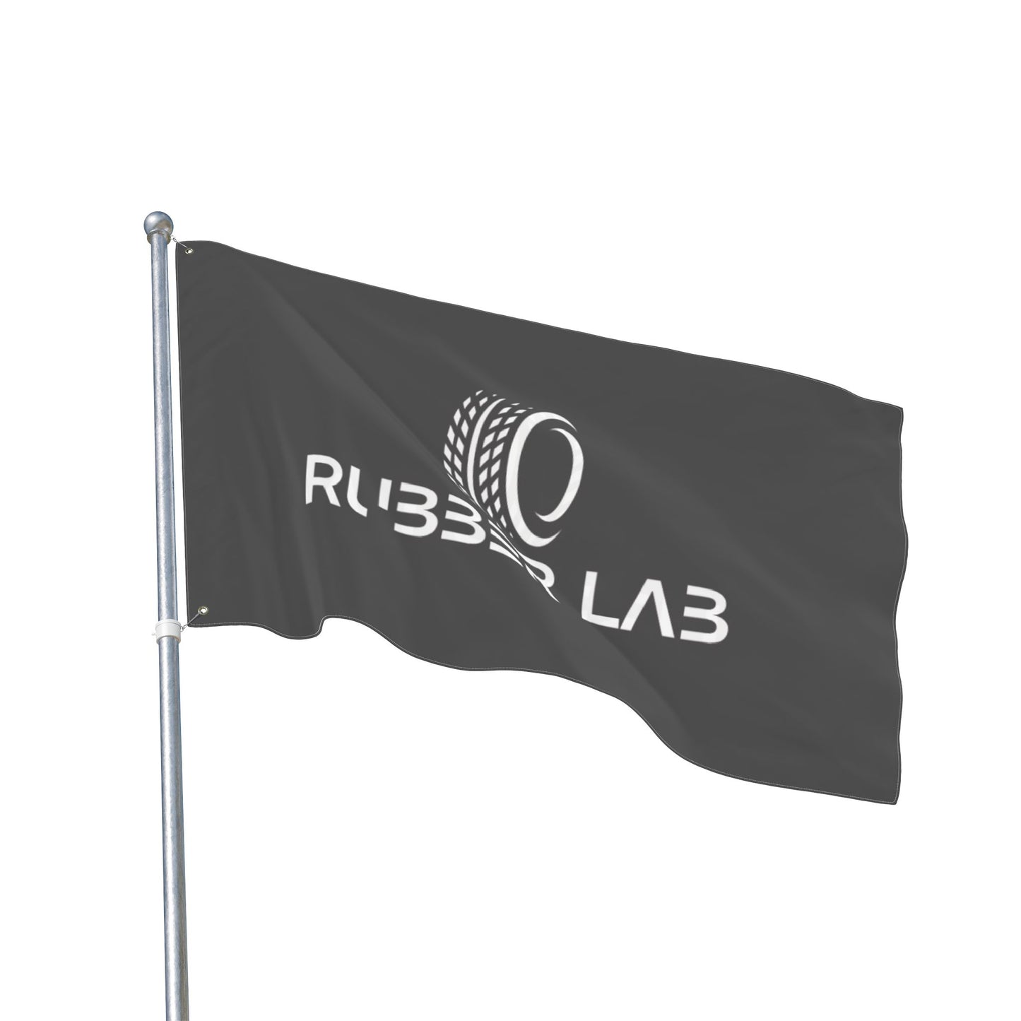 Garage Flag – Double-Sided 'Rubber Lab' Tire Logo Banner