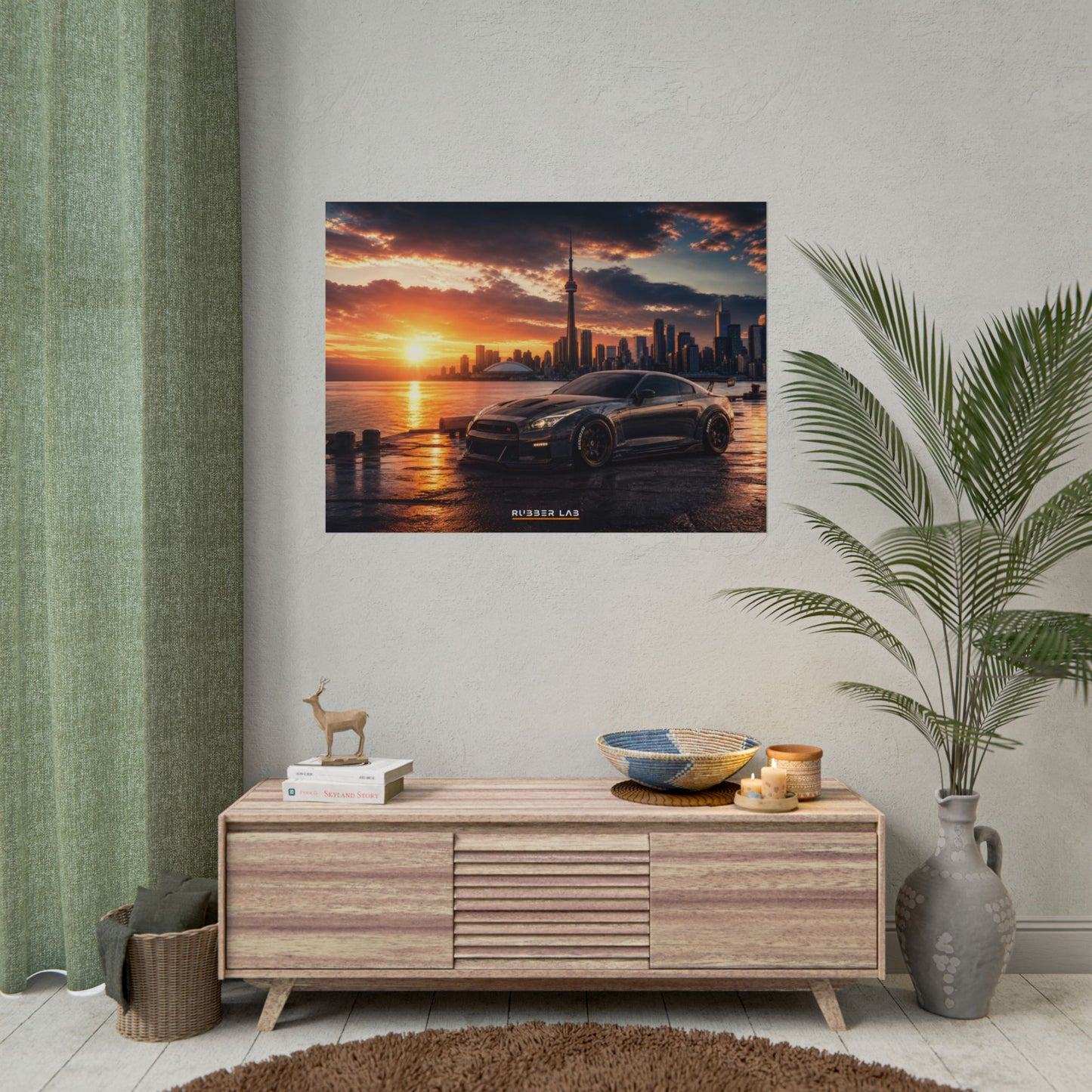 Sunset Skyline Sports Car Poster — Rolled Automotive Wall Art