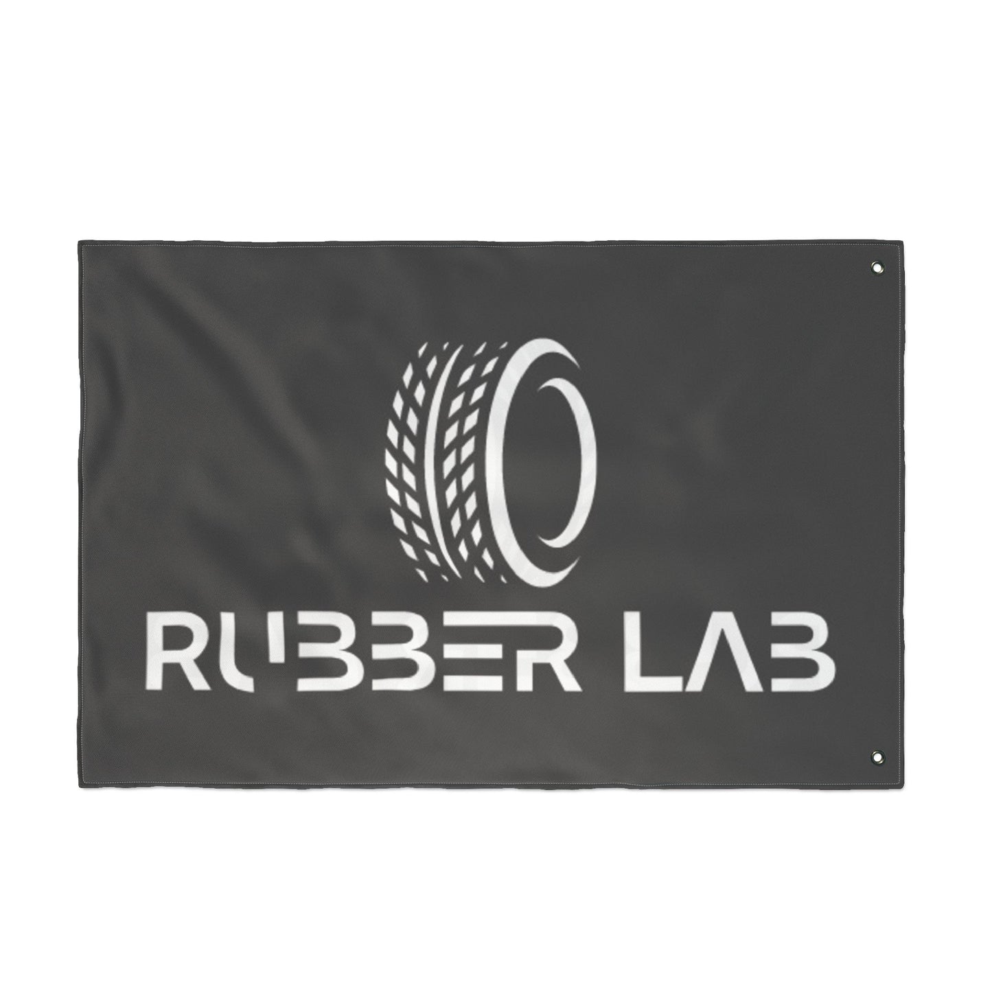 Garage Flag – Double-Sided 'Rubber Lab' Tire Logo Banner
