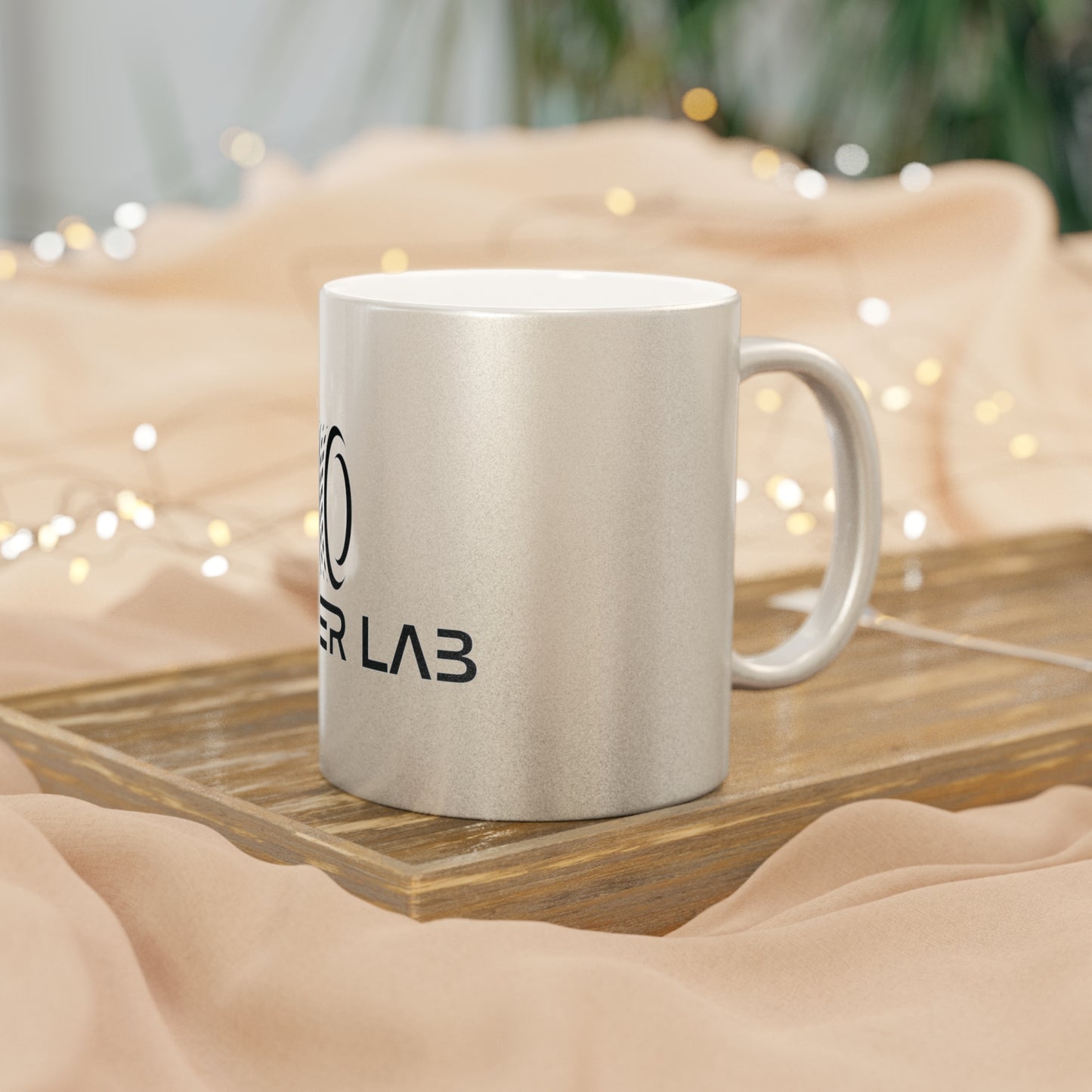 Rubber Lab Logo Metallic Mug — Silver/Gold Coffee Cup for Car Enthusiasts
