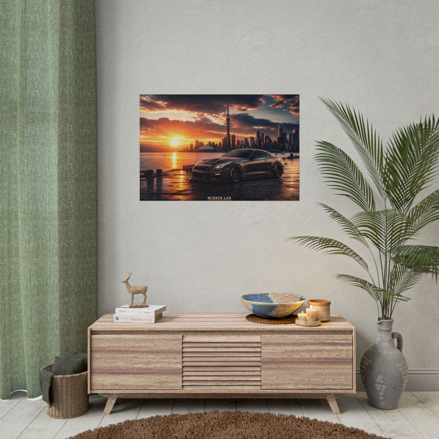 Sunset Skyline Sports Car Poster — Rolled Automotive Wall Art
