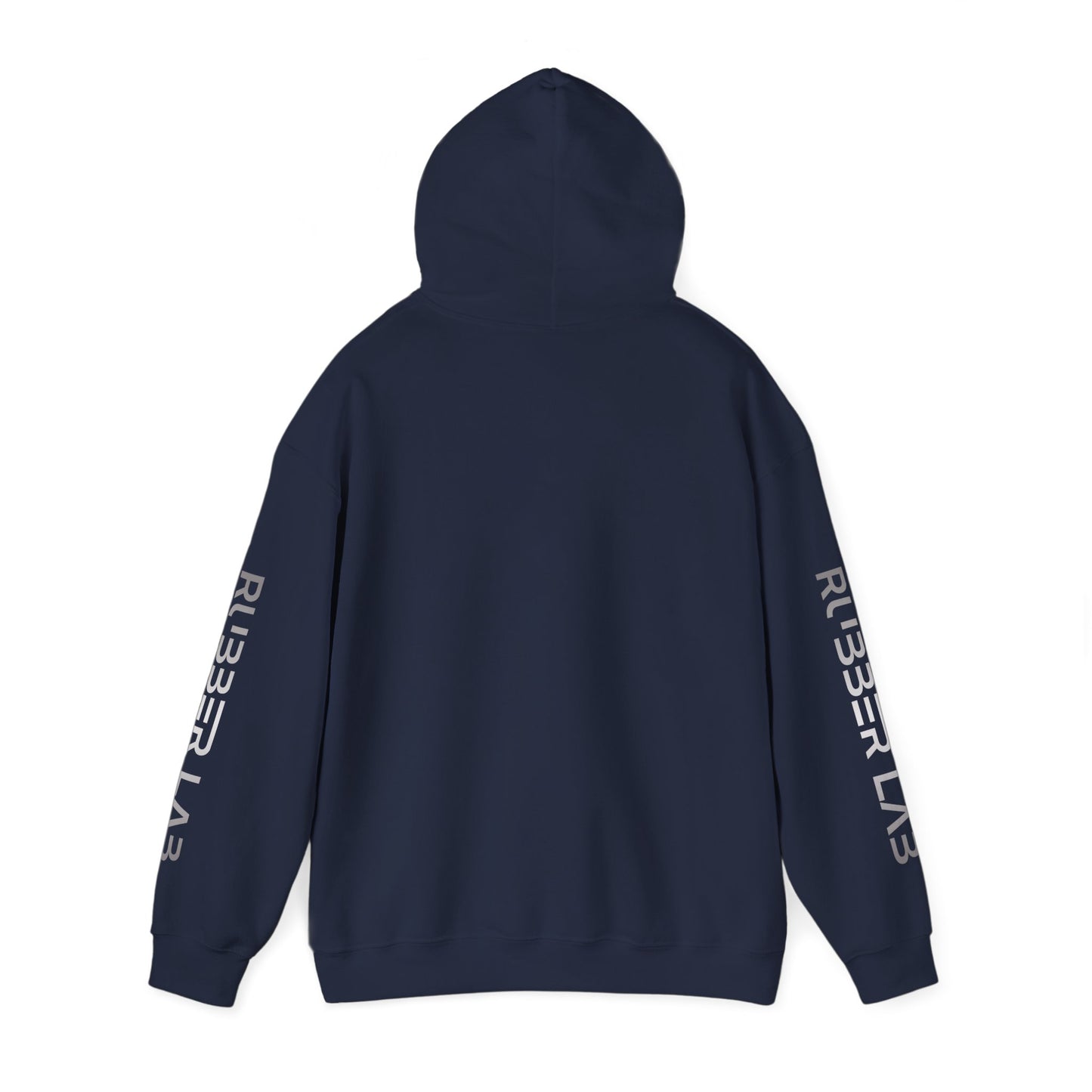 Rubber Lab Logo Hoodie — Minimalist White Graphic Pullover with Sleeve Branding