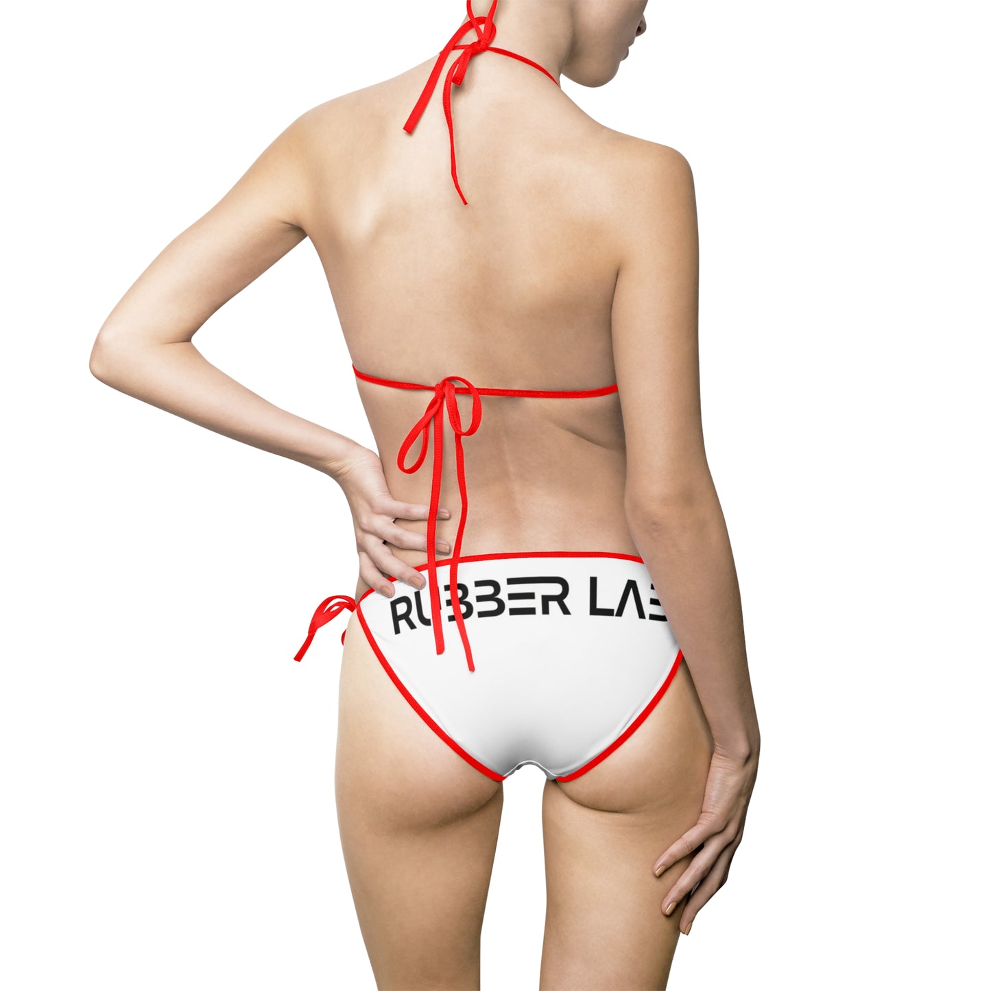 Women's Logo Triangle Bikini Swimsuit — White "RUBBER LAB" Two-Piece