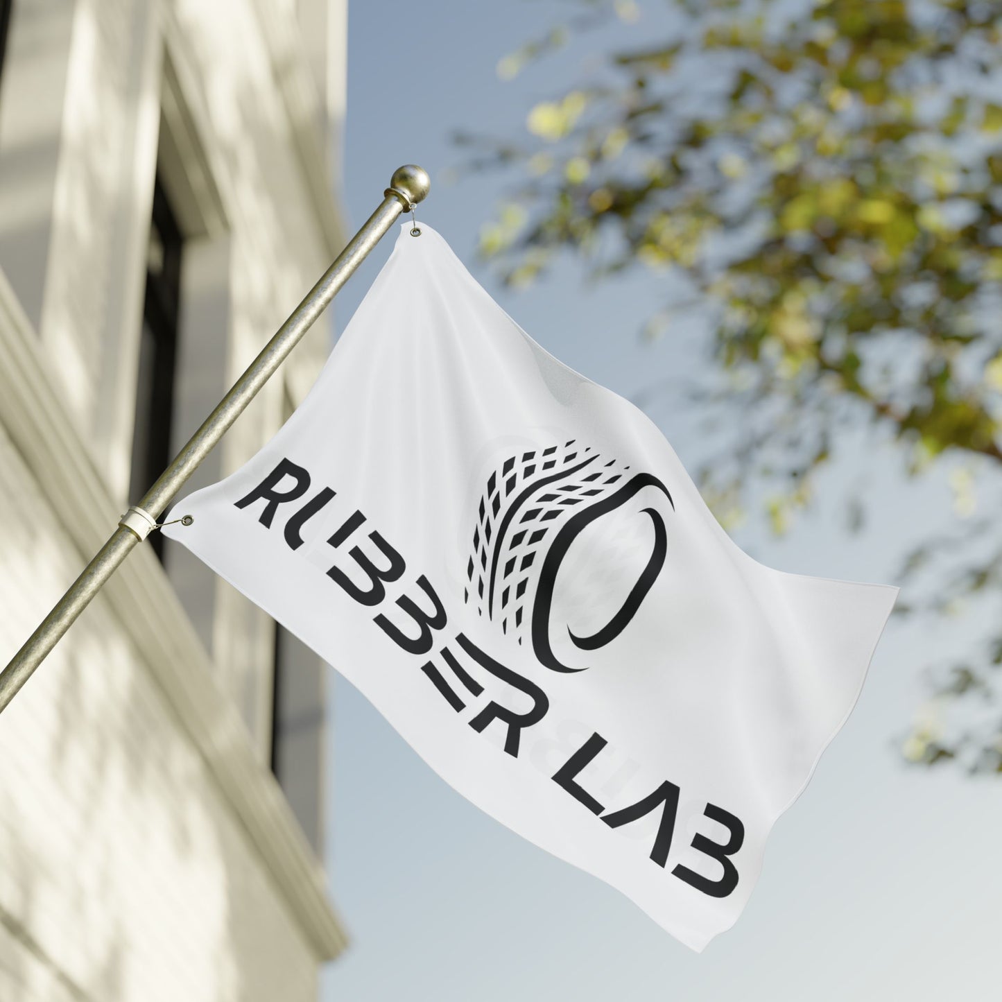 Rubber Lab Logo Flag — Double-Sided Automotive Garage Banner