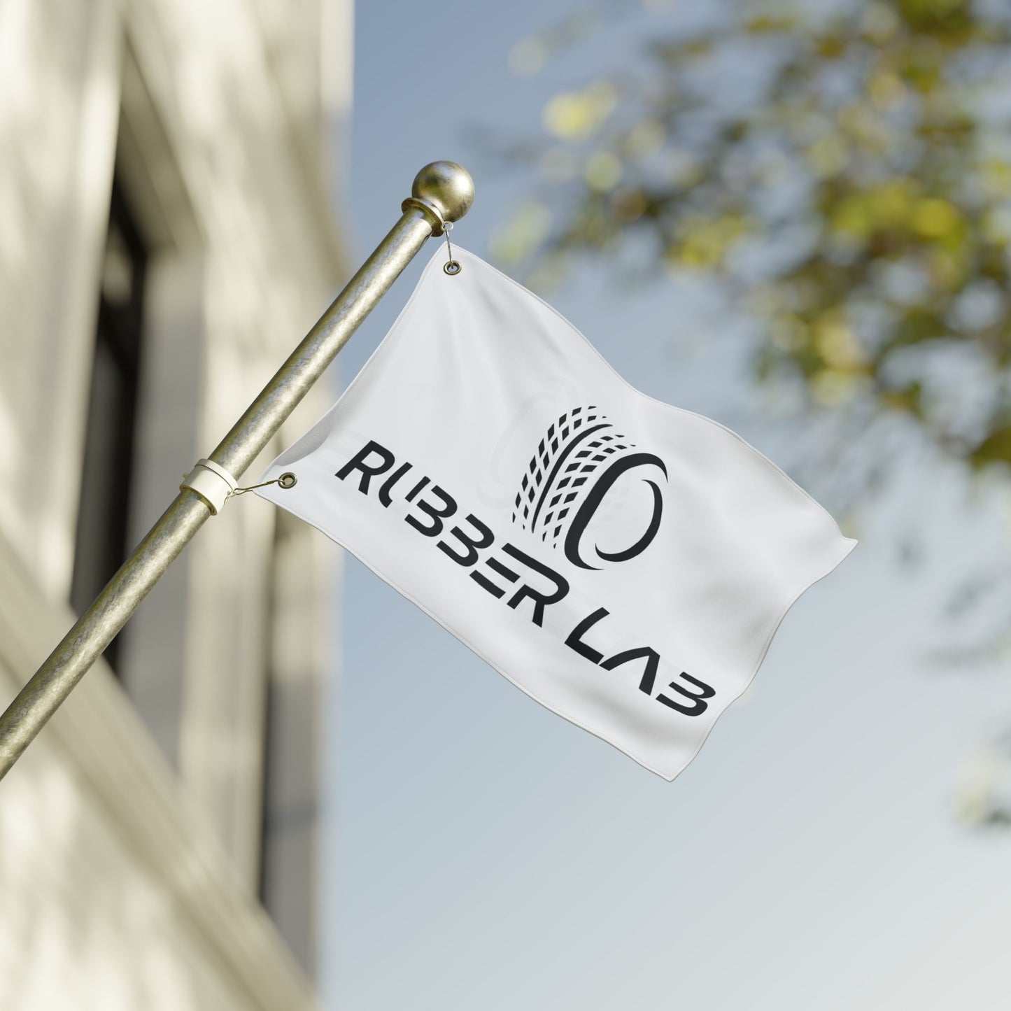 Rubber Lab Logo Flag — Double-Sided Automotive Garage Banner