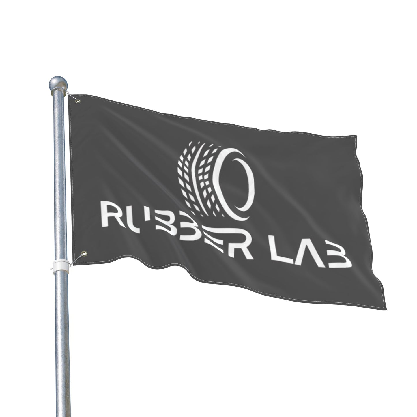 Garage Flag – Double-Sided 'Rubber Lab' Tire Logo Banner