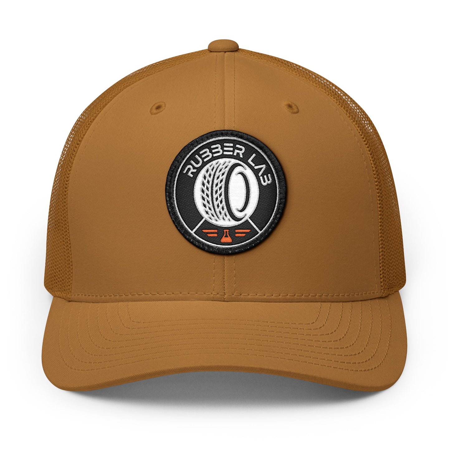Embroidered Trucker Hat — Rubber Lab Tire Patch Snapback