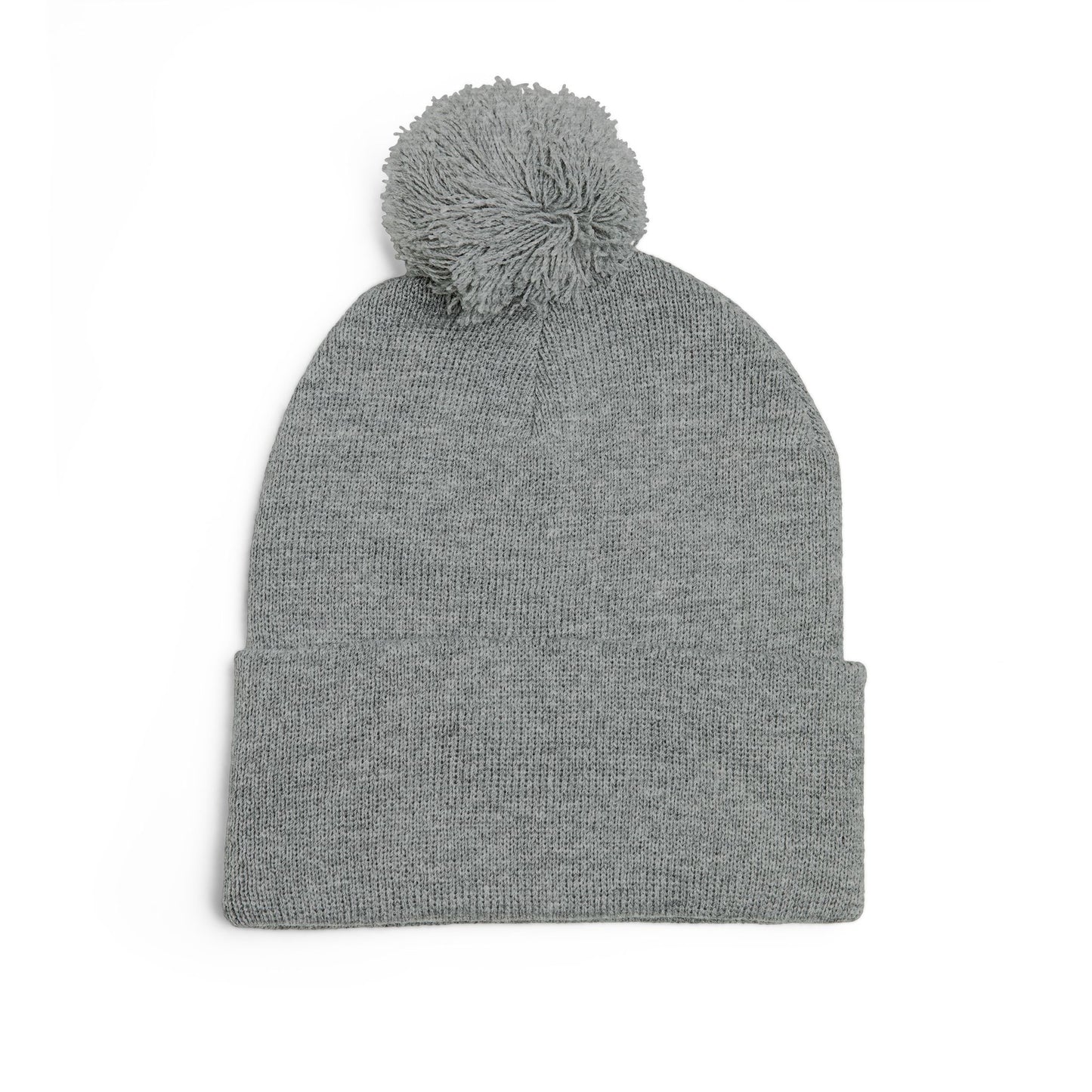 Embroidered Pom-Pom Knit Cap — Cozy Grey Beanie with 'RUBBER LAB' Logo