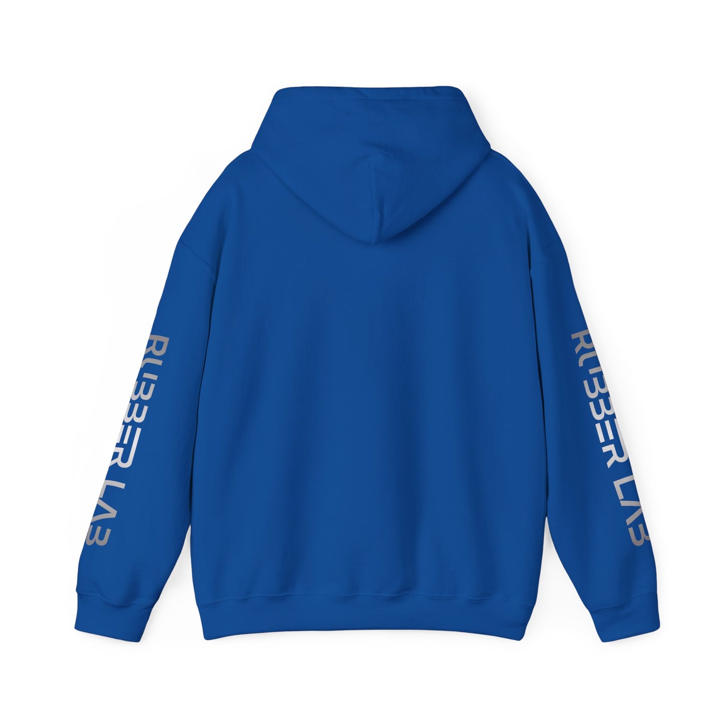 Rubber Lab Logo Hoodie — Minimalist White Graphic Pullover with Sleeve Branding