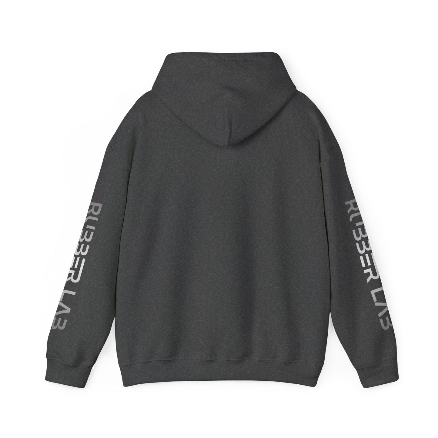 Rubber Lab Logo Hoodie — Minimalist White Graphic Pullover with Sleeve Branding