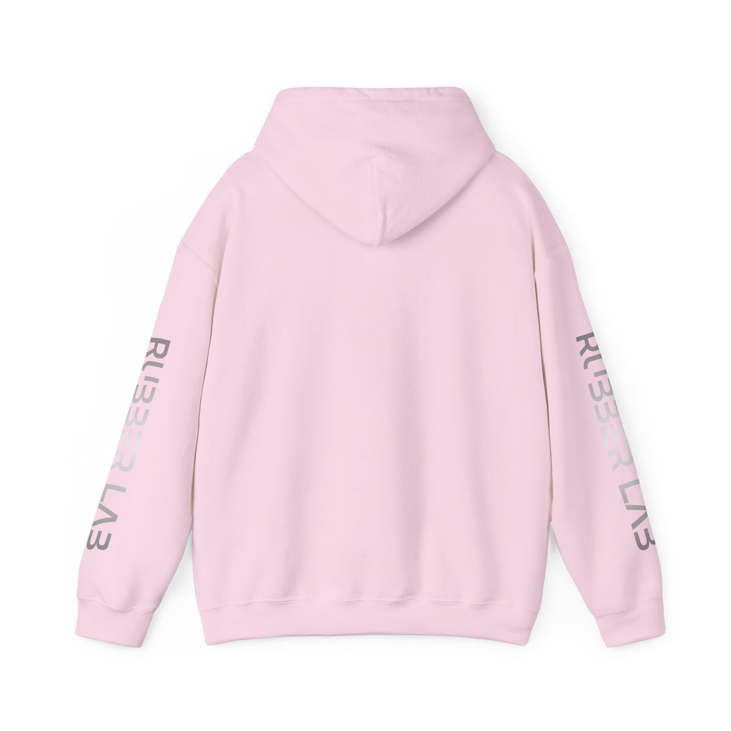 Rubber Lab Logo Hoodie — Minimalist White Graphic Pullover with Sleeve Branding