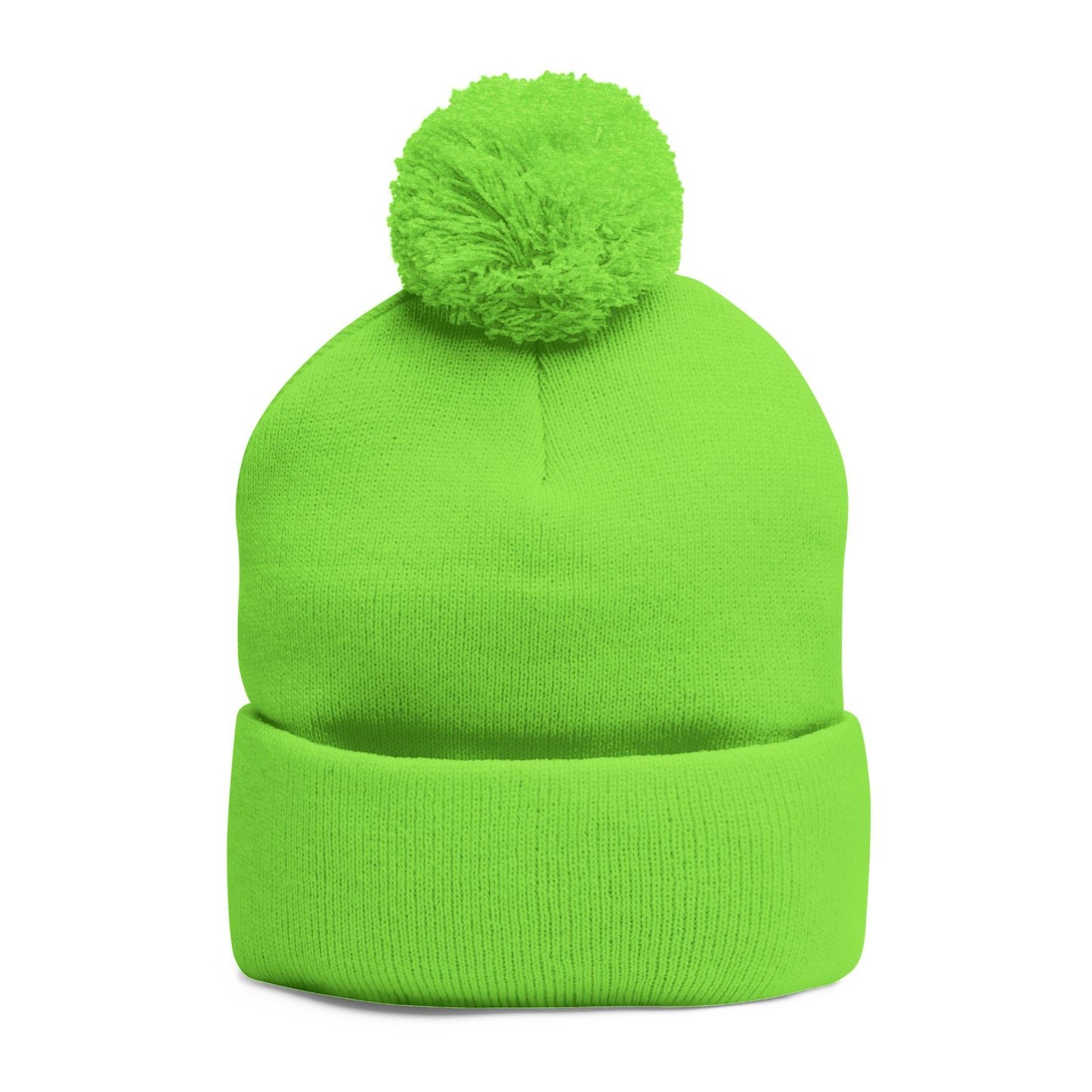 Embroidered Pom-Pom Knit Cap — Cozy Grey Beanie with 'RUBBER LAB' Logo