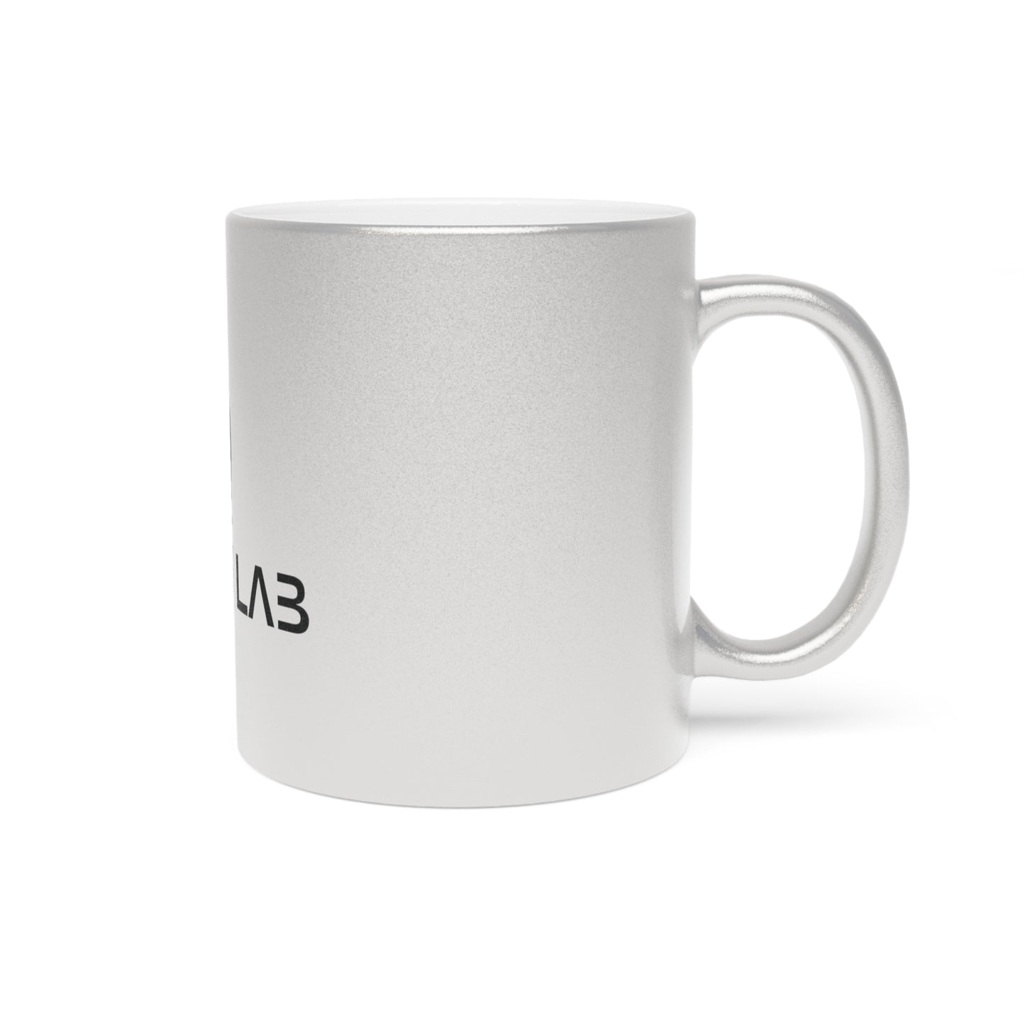 Rubber Lab Logo Metallic Mug — Silver/Gold Coffee Cup for Car Enthusiasts