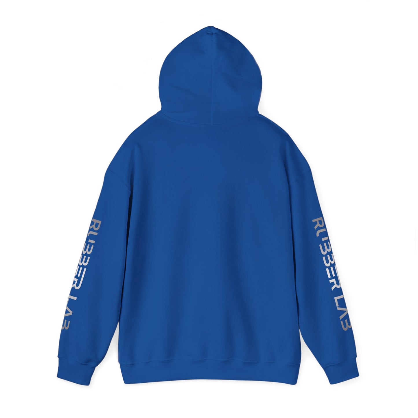 Rubber Lab Logo Hoodie — Minimalist White Graphic Pullover with Sleeve Branding