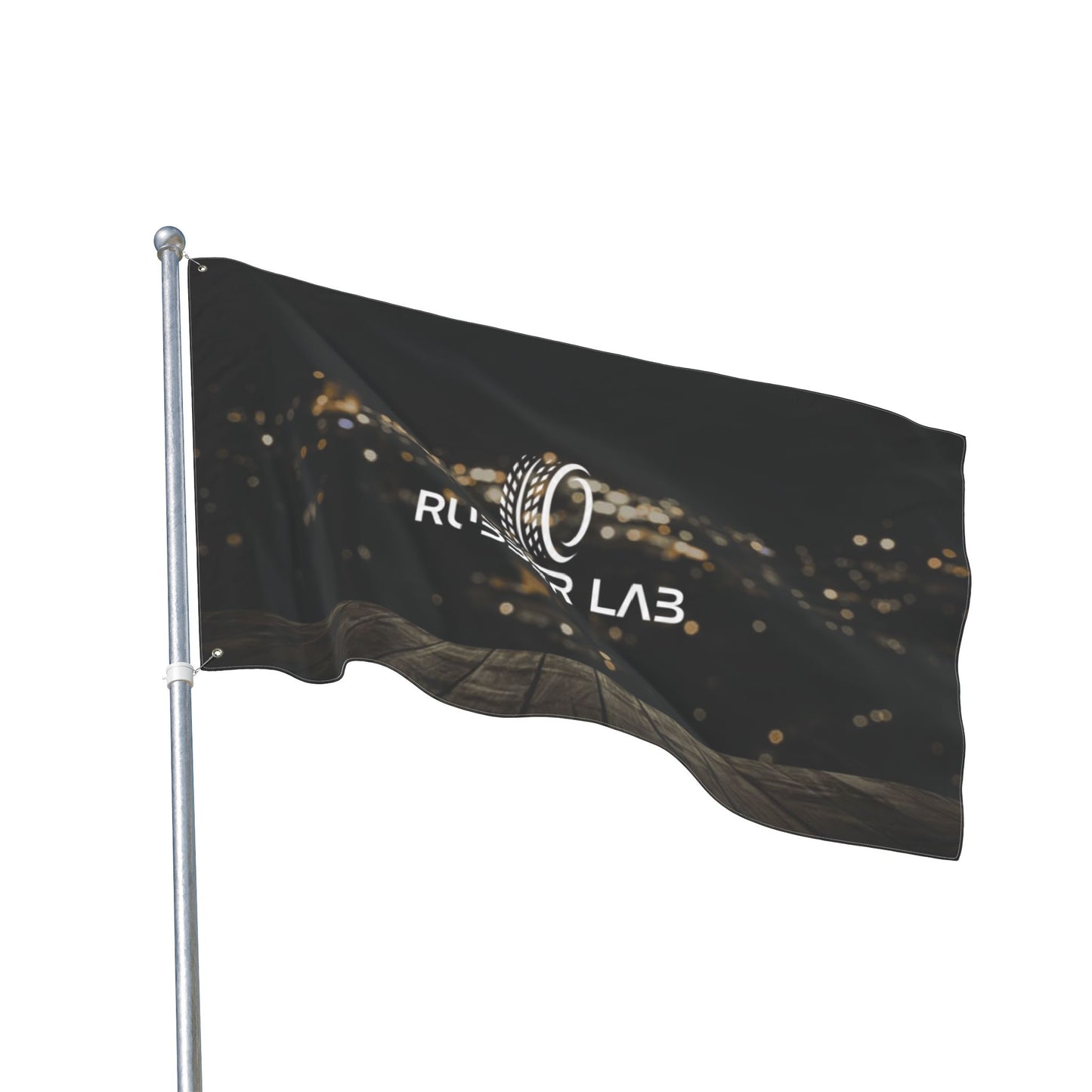 Double-Sided Logo Flag — Rubber Lab Night Skyline Outdoor Banner