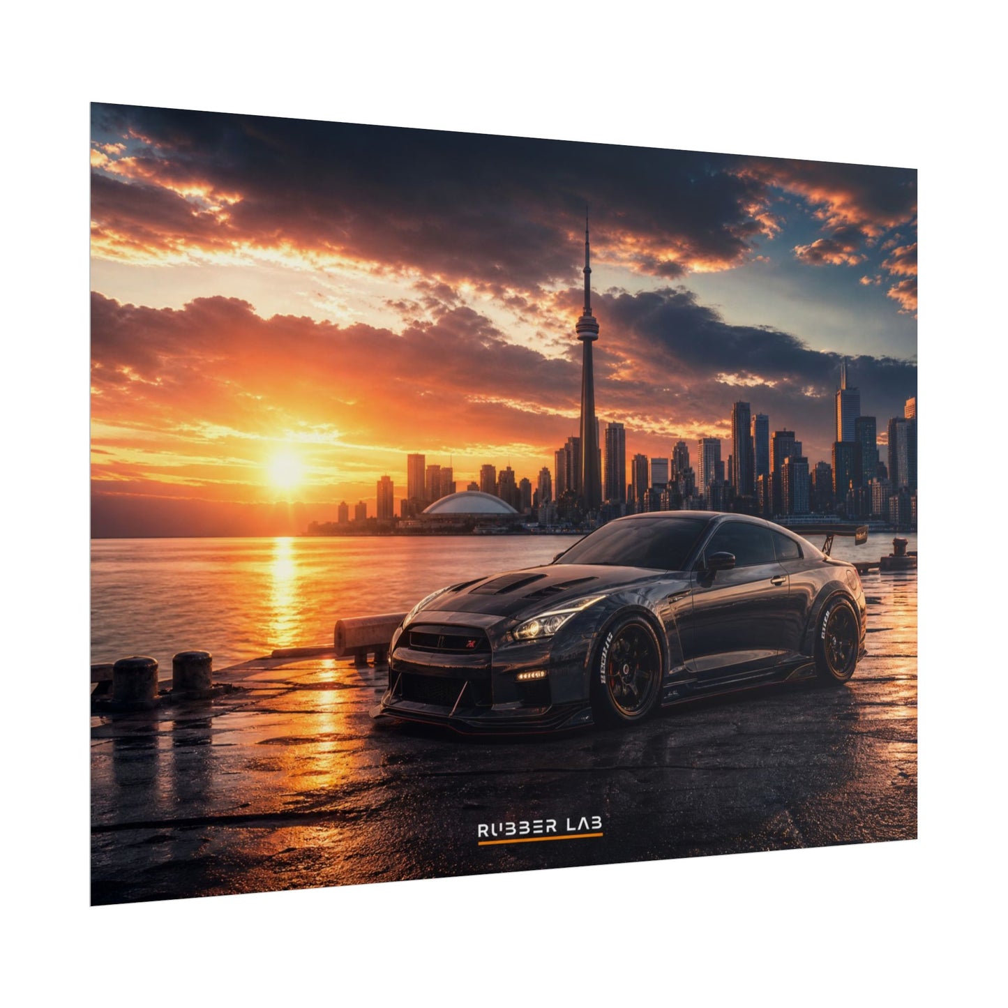 Sunset Skyline Sports Car Poster — Rolled Automotive Wall Art