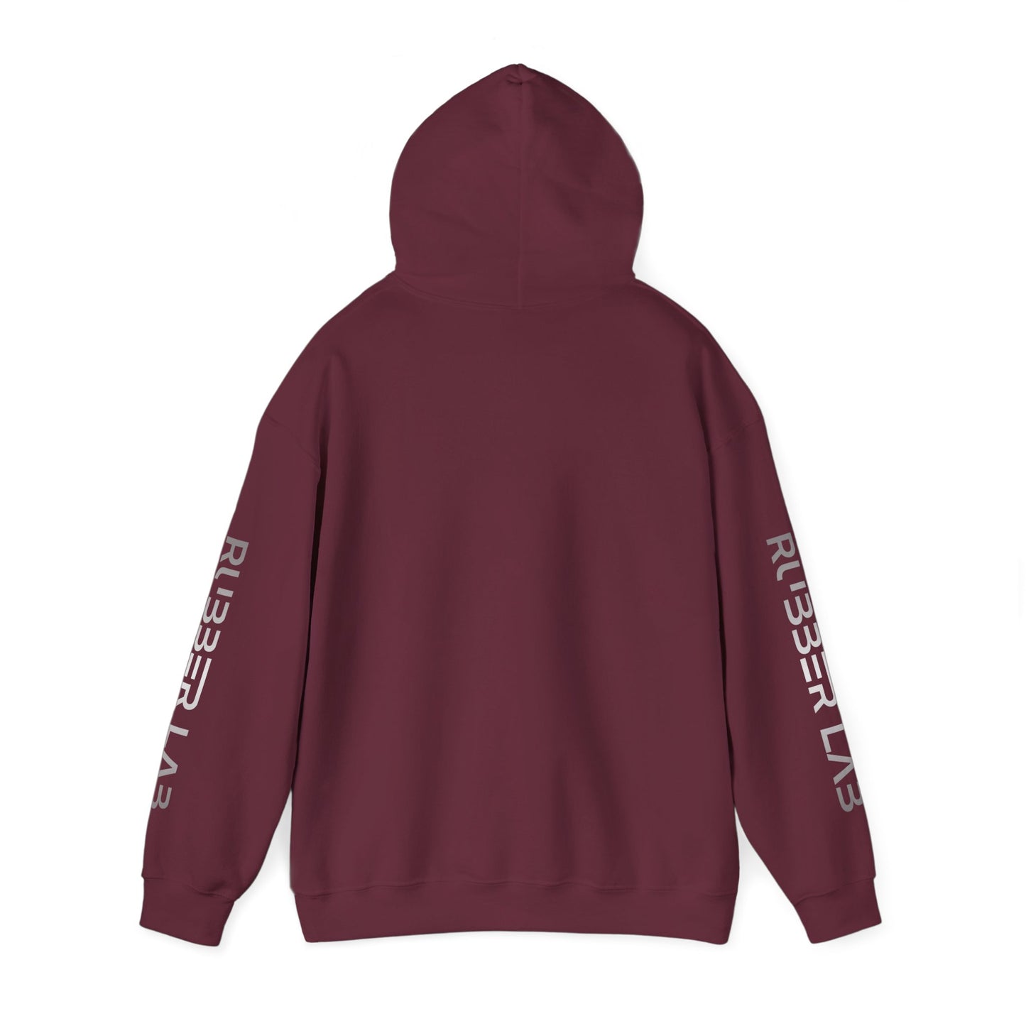 Rubber Lab Logo Hoodie — Minimalist White Graphic Pullover with Sleeve Branding