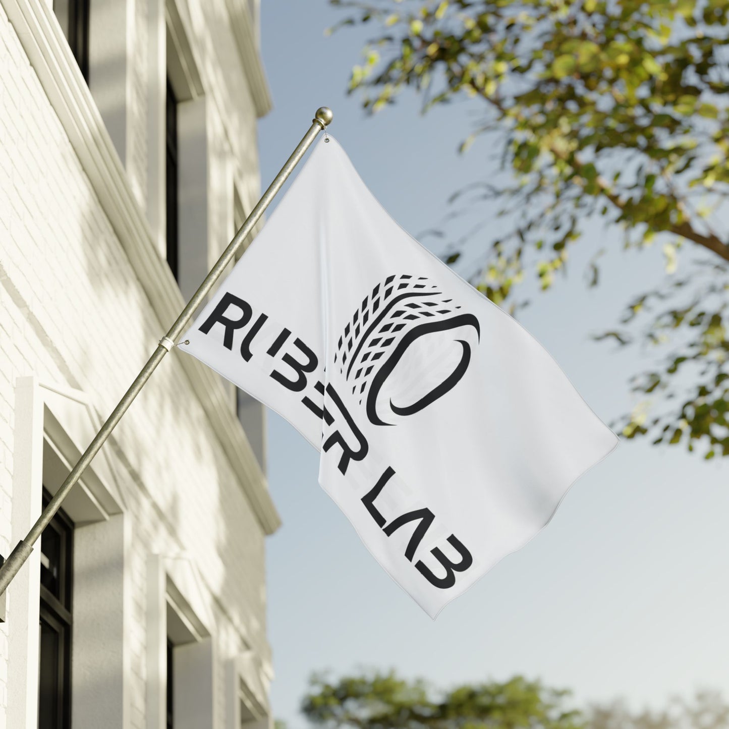 Rubber Lab Logo Flag — Double-Sided Automotive Garage Banner