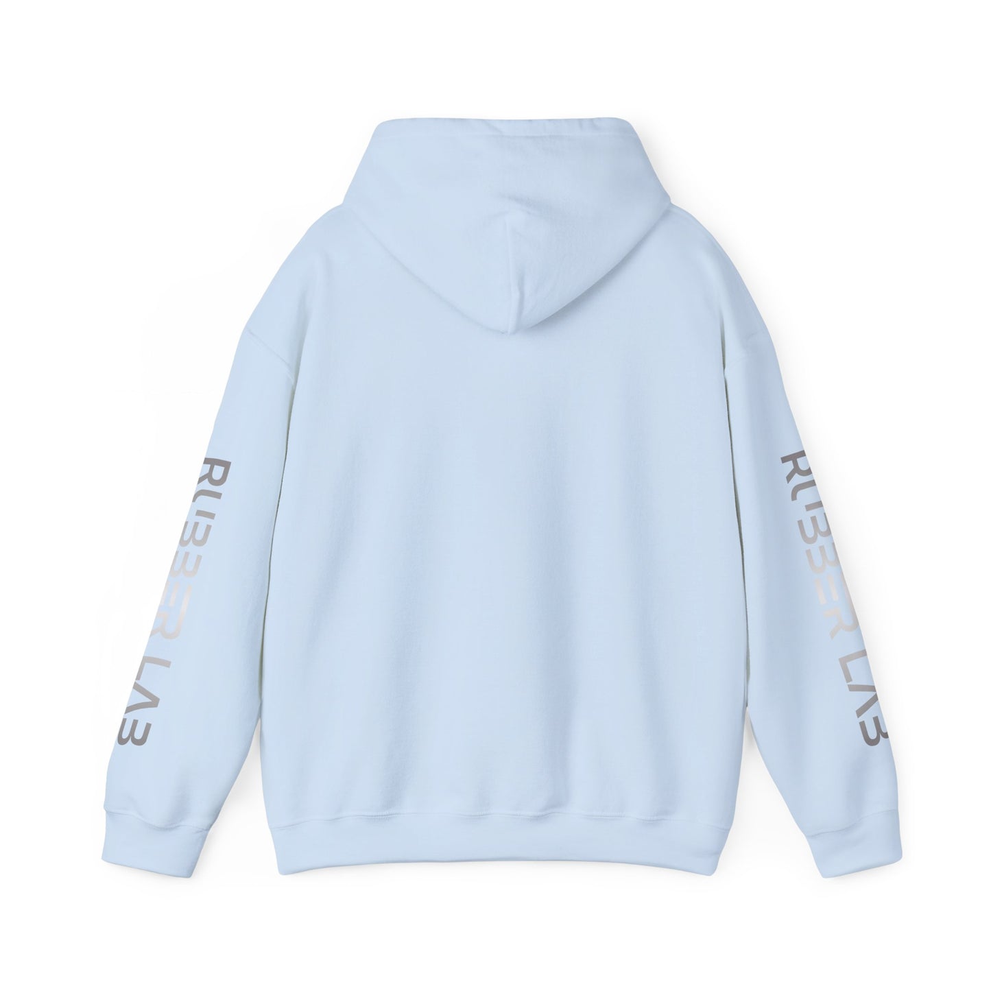 Rubber Lab Logo Hoodie — Minimalist White Graphic Pullover with Sleeve Branding