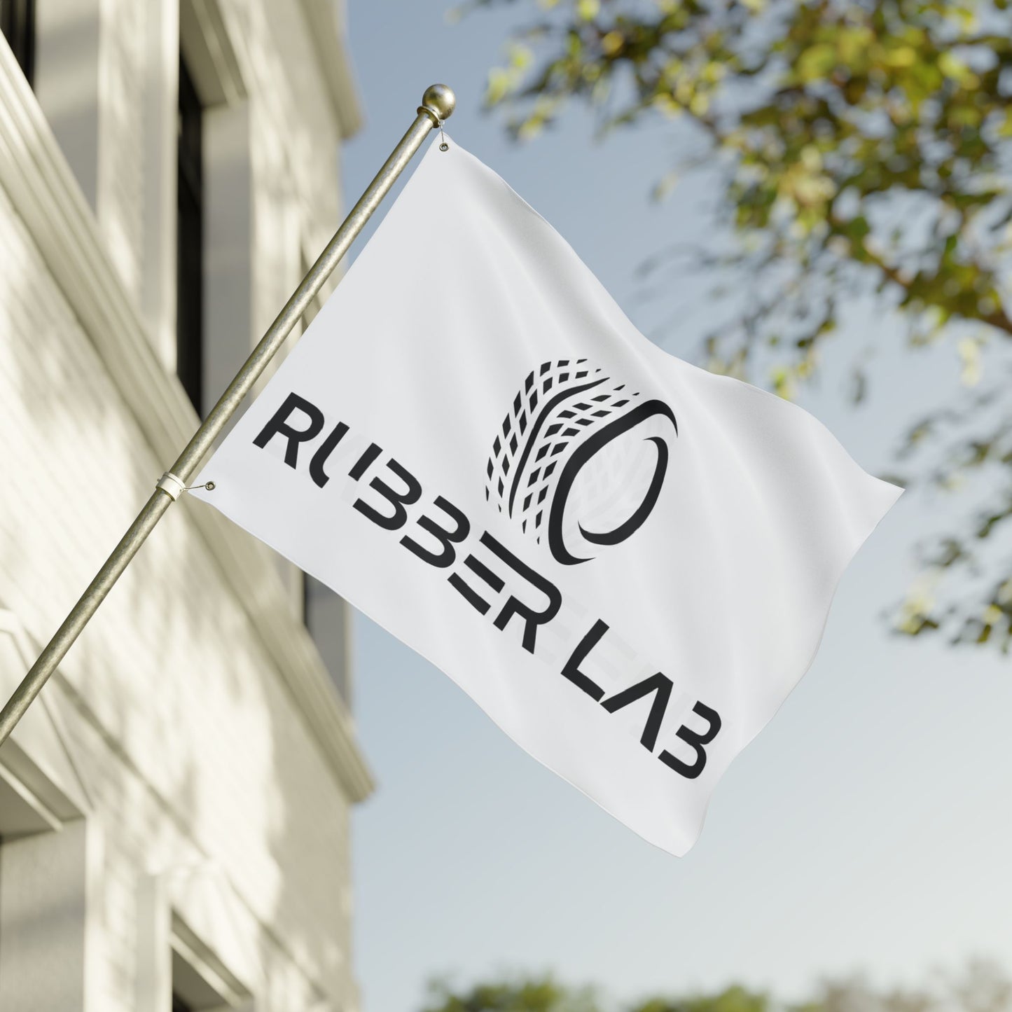 Rubber Lab Logo Flag — Double-Sided Automotive Garage Banner