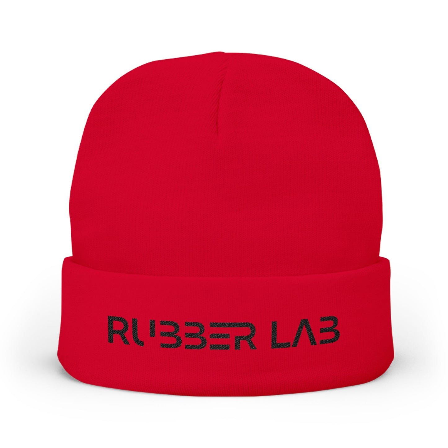 Embroidered 'RUBBER LAB' Knit Beanie — Warm Winter Hat for Tech & Lab Enthusiasts
