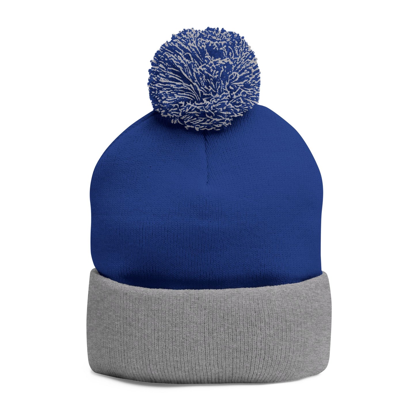 Embroidered Pom-Pom Knit Cap — Cozy Grey Beanie with 'RUBBER LAB' Logo
