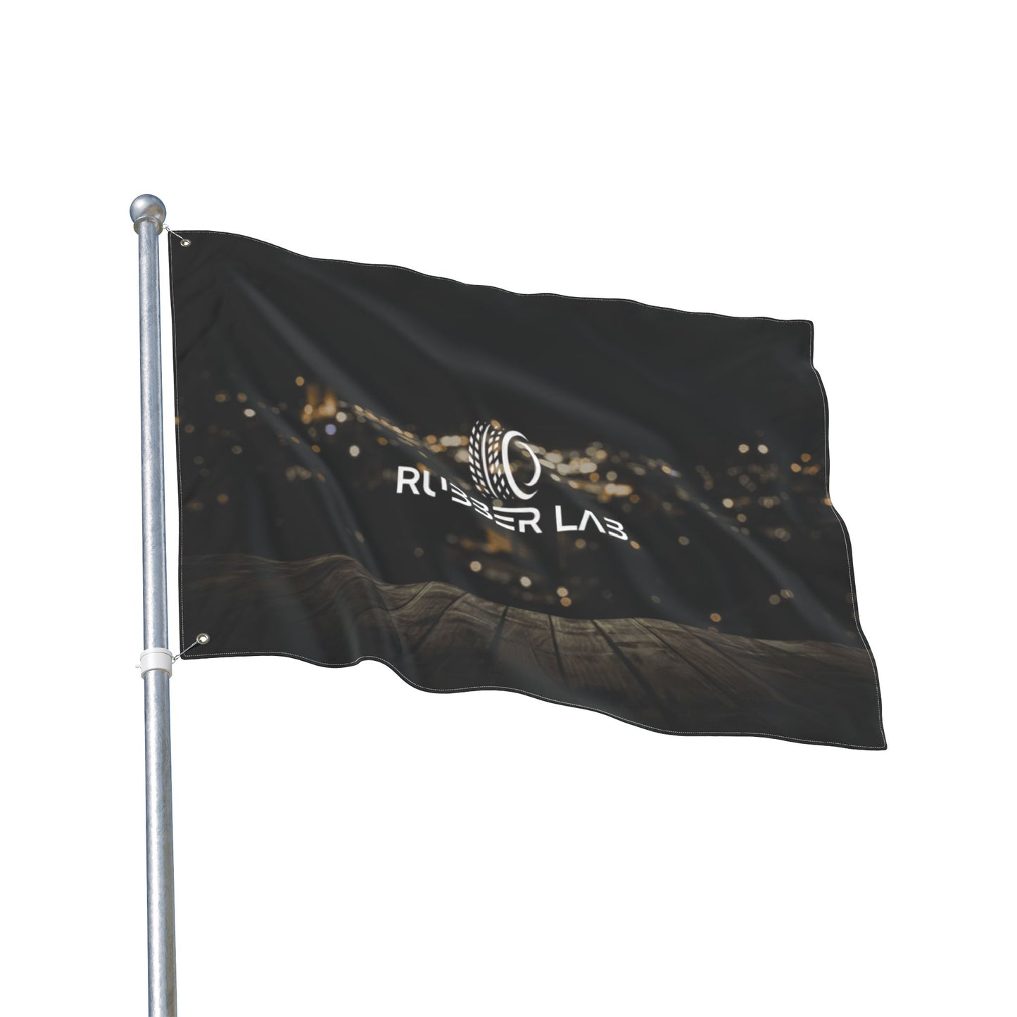 Double-Sided Logo Flag — Rubber Lab Night Skyline Outdoor Banner