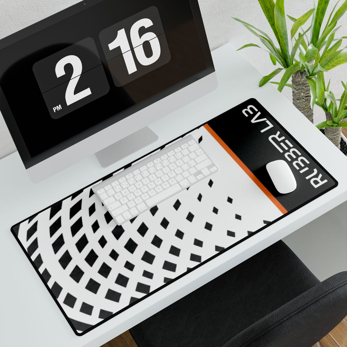 Rubber Lab Swirl Gaming Desk Mat – Large Mousepad with Modern Black & White Spiral Design