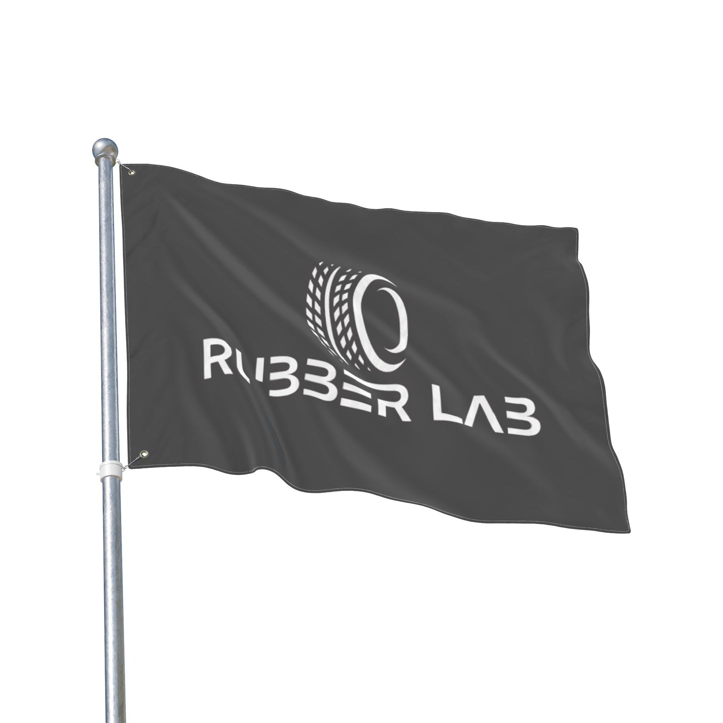 Garage Flag – Double-Sided 'Rubber Lab' Tire Logo Banner